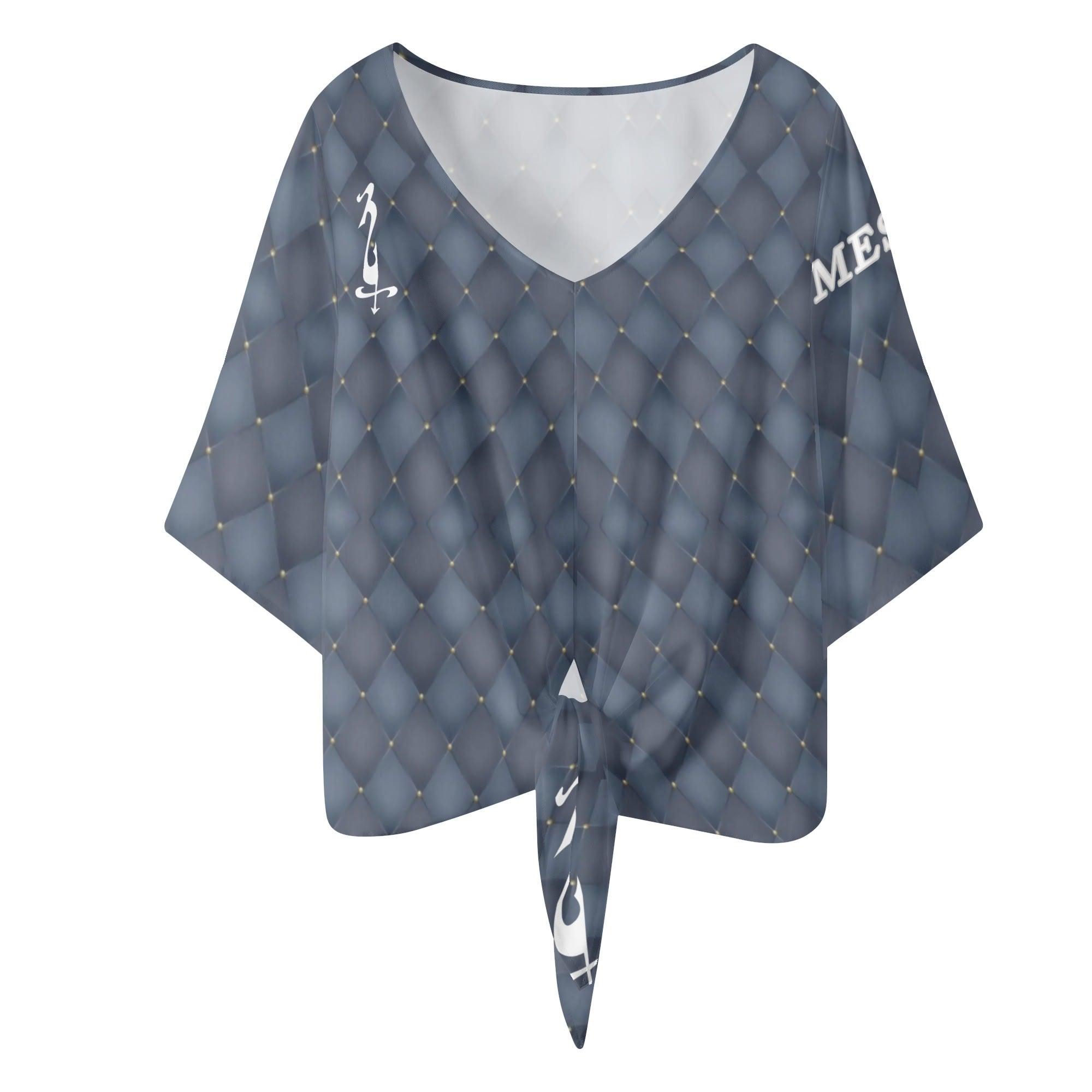 Women‘s’ V-neck Tie Front Knot Chiffon Blouse - MES...Where