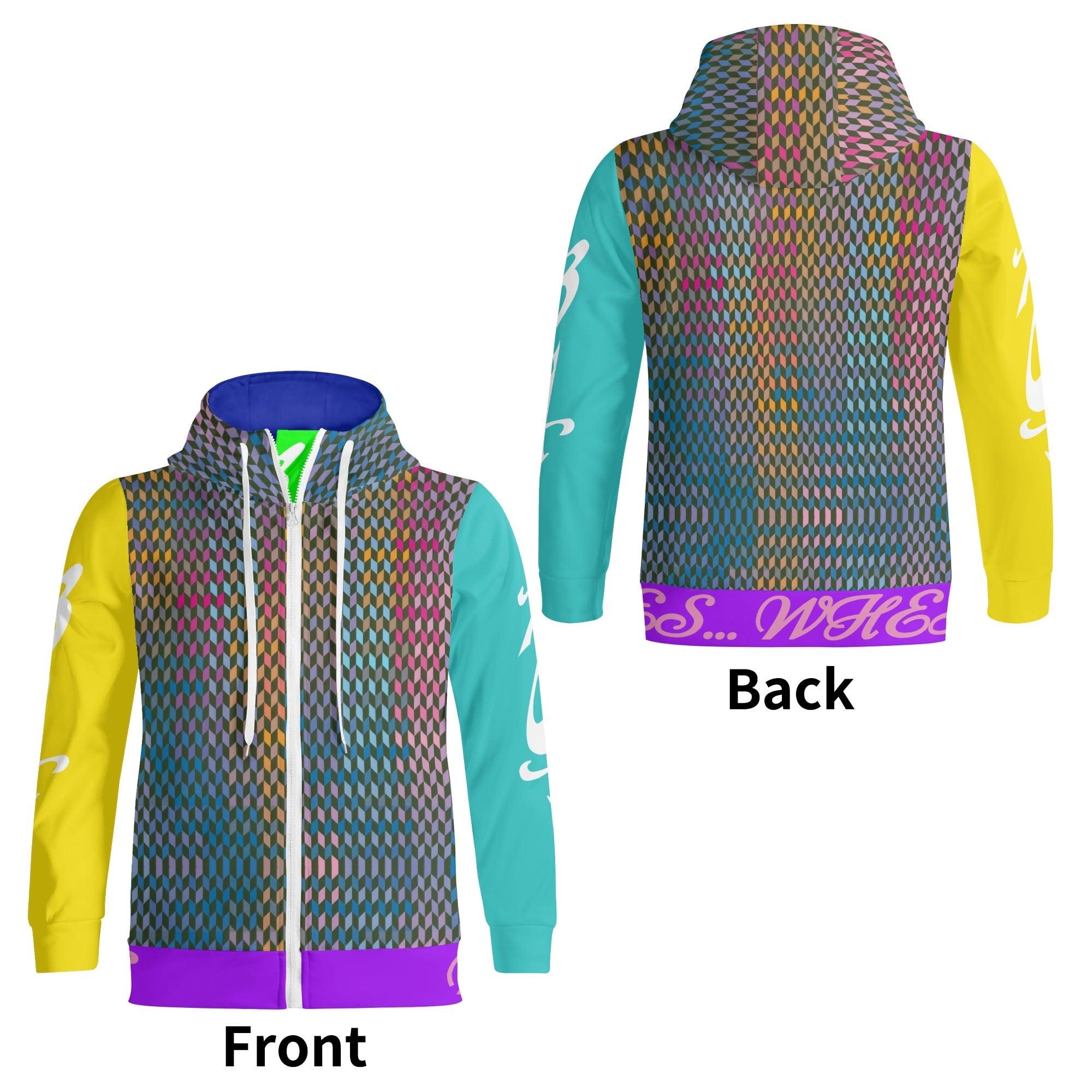 Women's Print All Over Full Zip Turtleneck Hoodie Streetwear - MES...Where