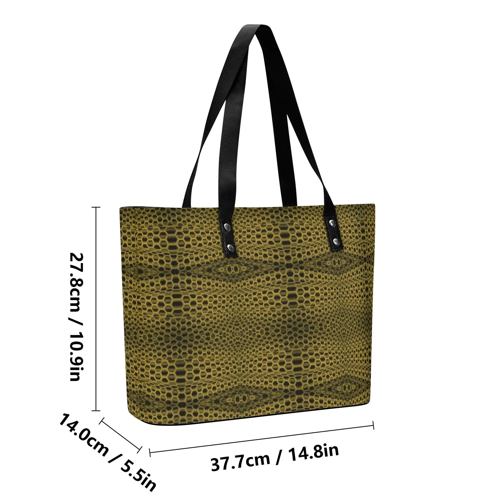 Women's Leather Tote Bag with Front Zipper Pocket - MES...Where