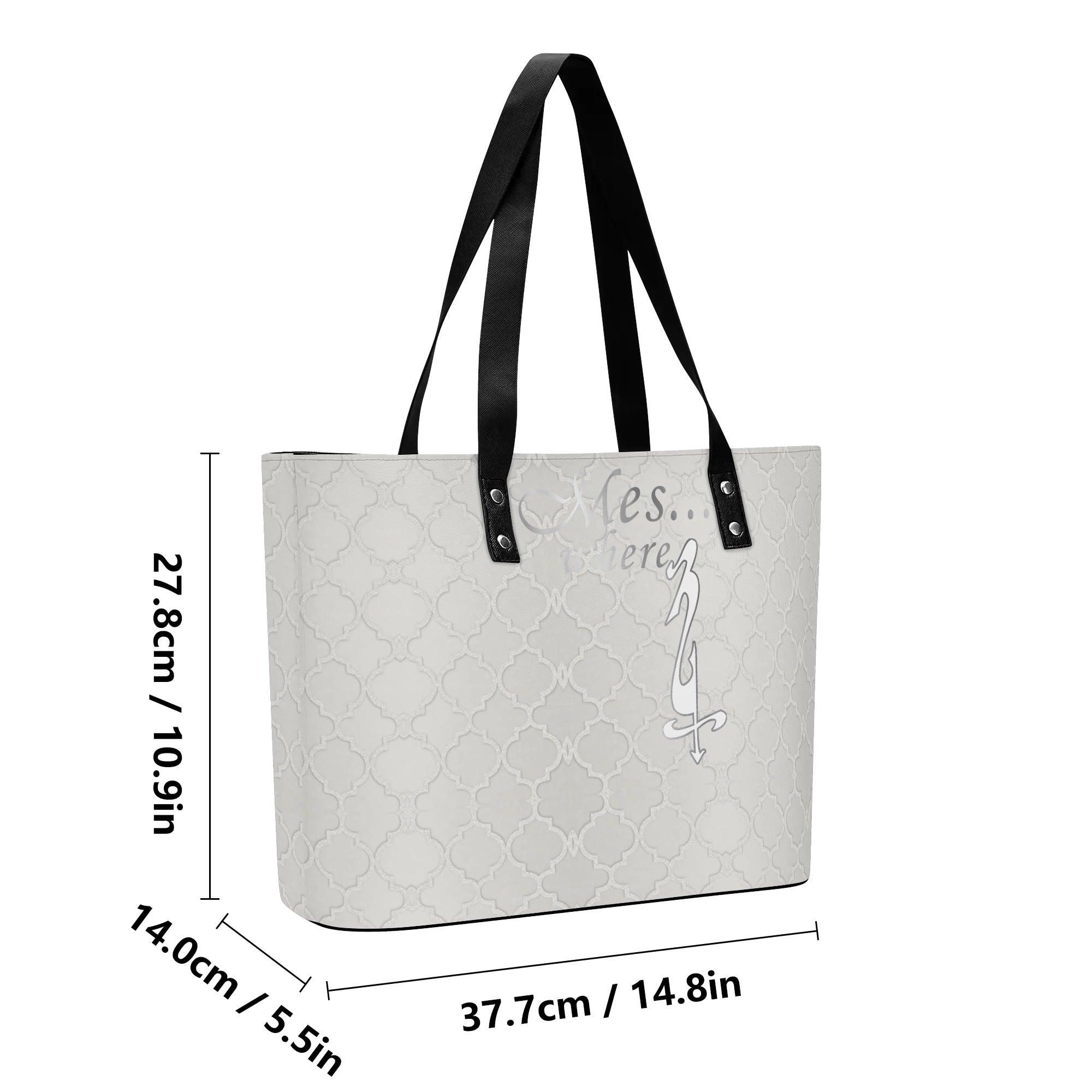 Women's Leather Tote Bag with Front Zipper Pocket - MES...Where