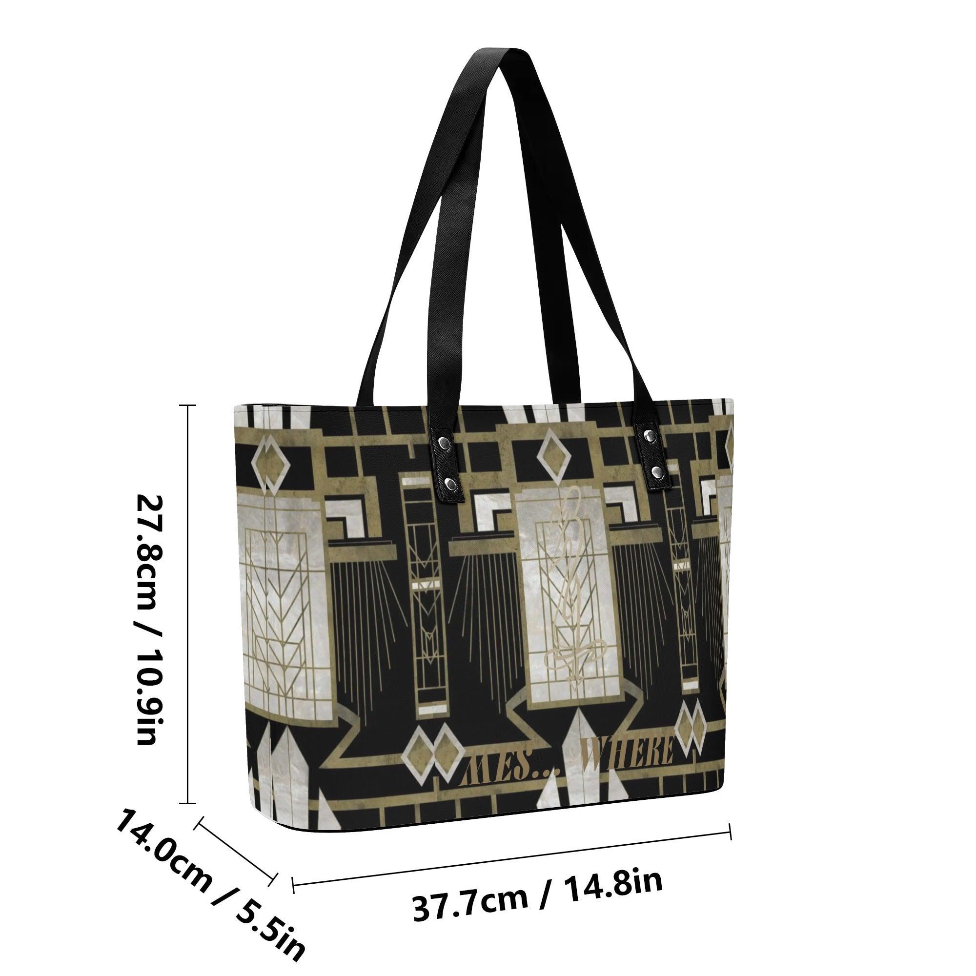 Women's Leather Tote Bag with Front Zipper Pocket - MES...Where