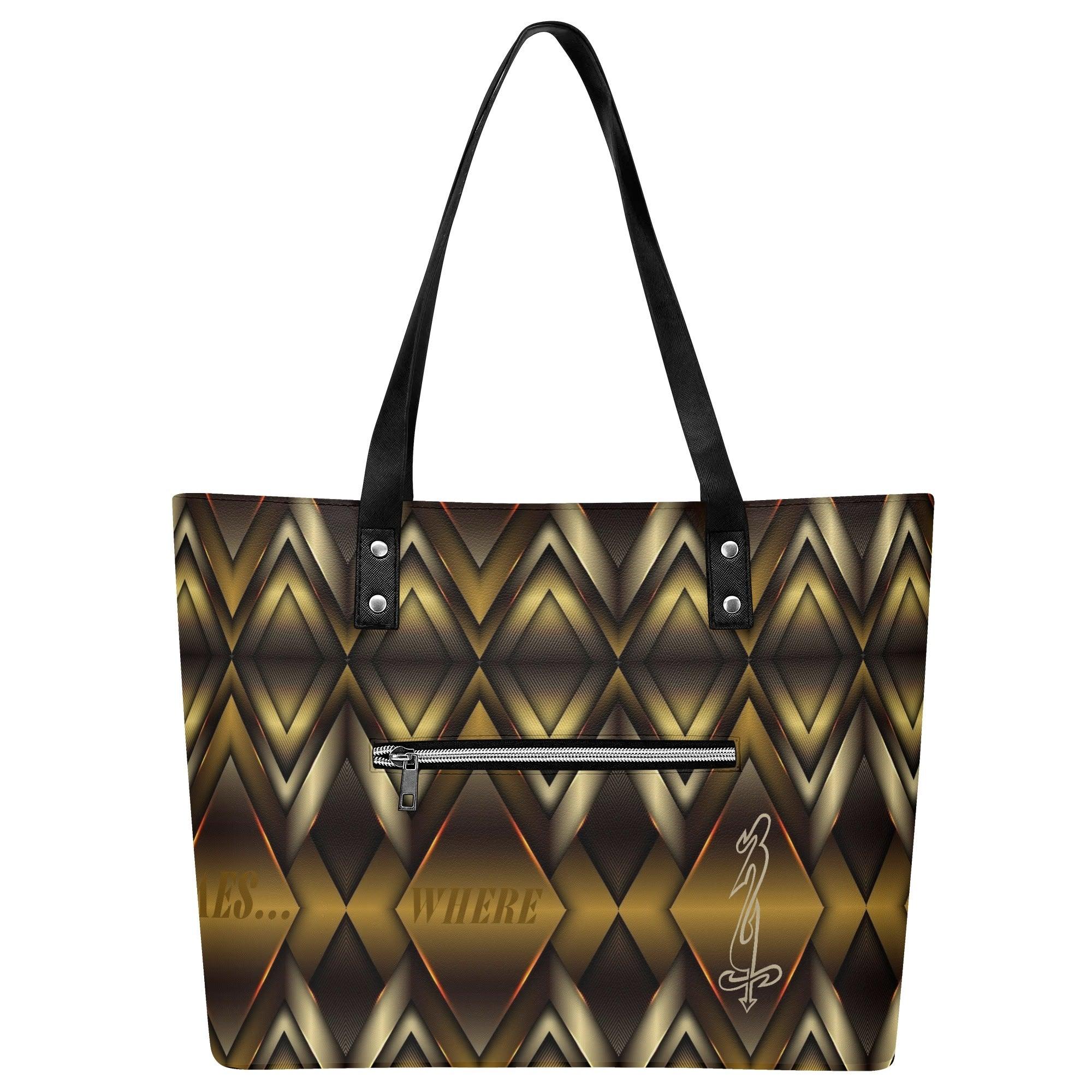 Women's Leather Tote Bag with Front Zipper Pocket - MES...Where