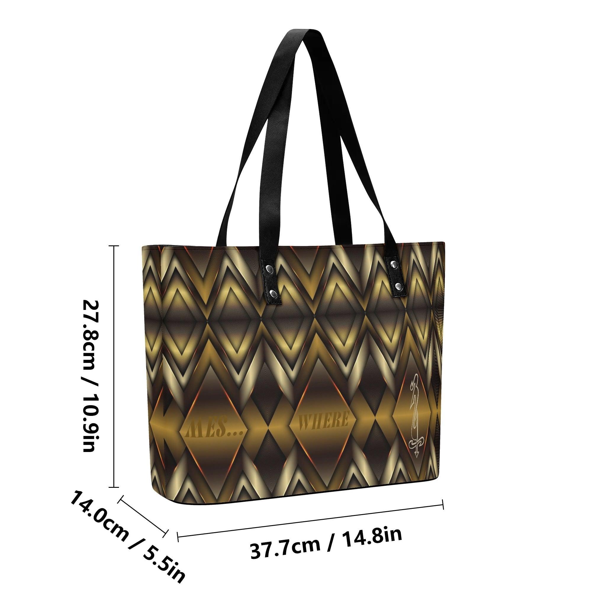 Women's Leather Tote Bag with Front Zipper Pocket - MES...Where