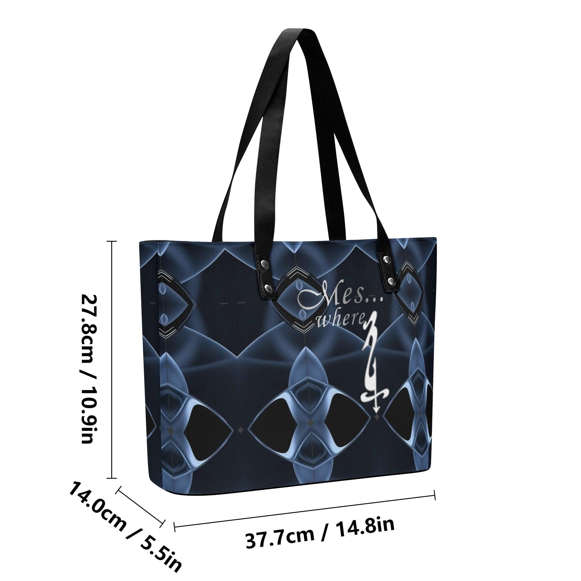 Women's Leather Tote Bag with Front Zipper Pocket - MES...Where