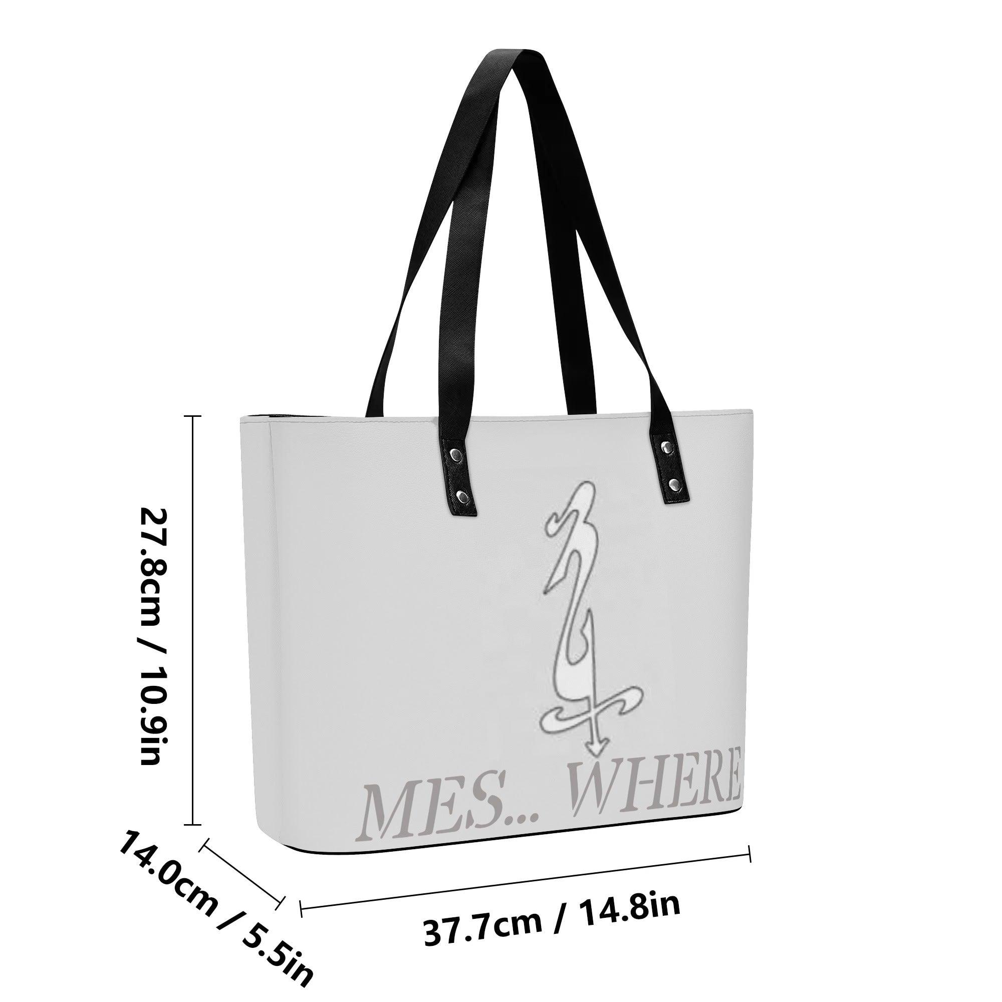 Women's Leather Tote Bag with Front Zipper Pocket - MES...Where