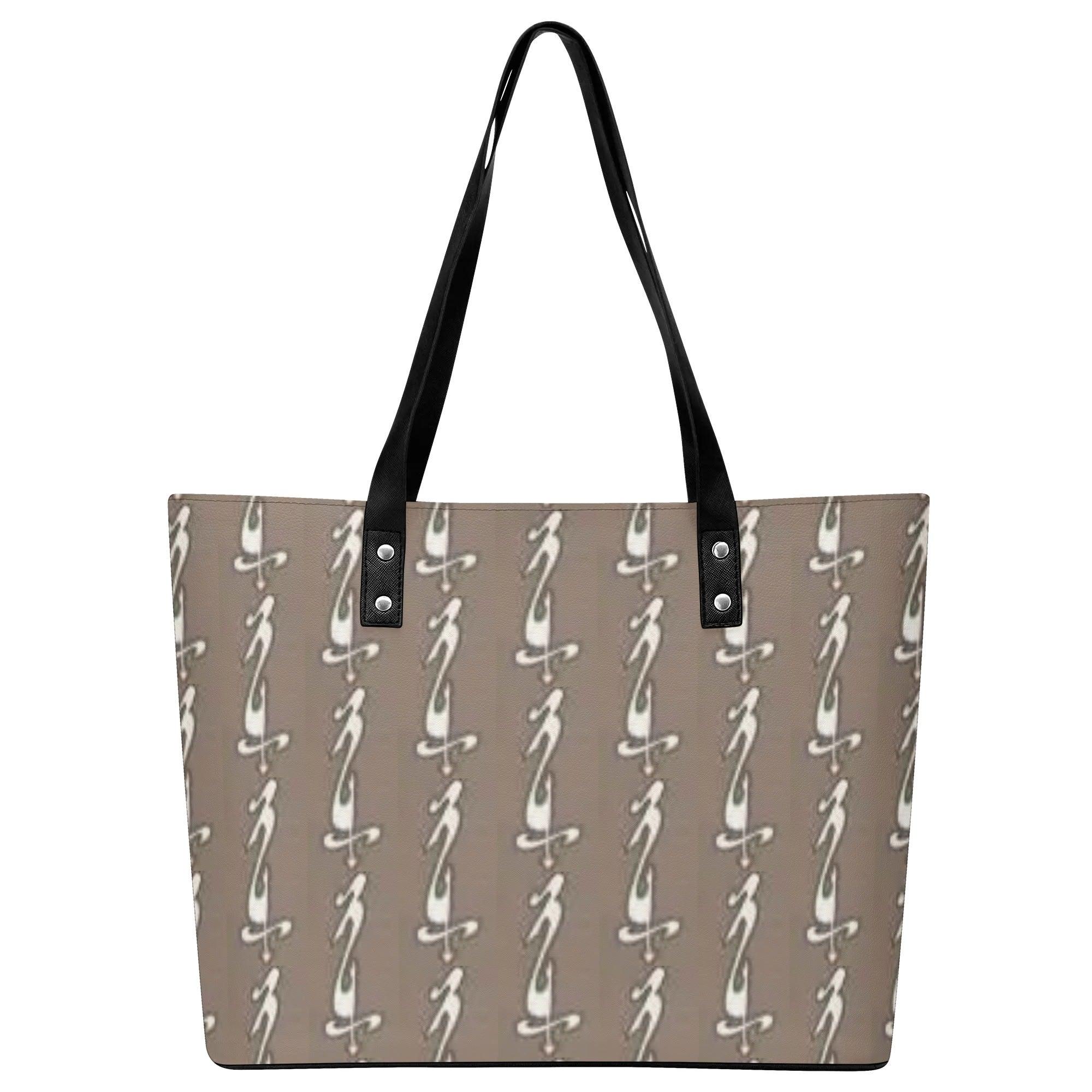 Women's Leather Tote Bag with Front Zipper Pocket - MES...Where