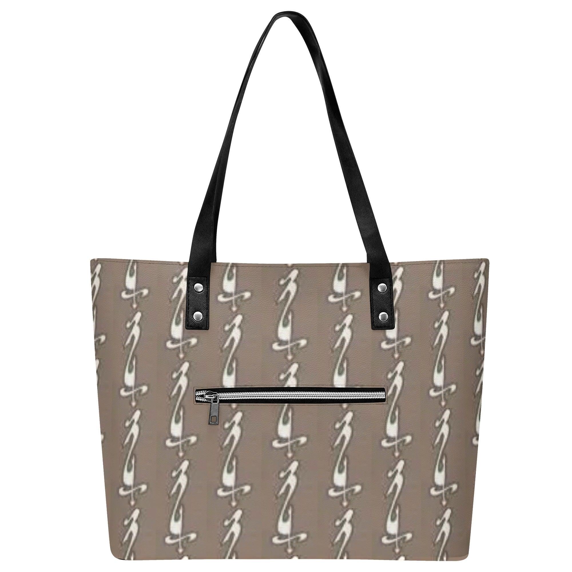 Women's Leather Tote Bag with Front Zipper Pocket - MES...Where
