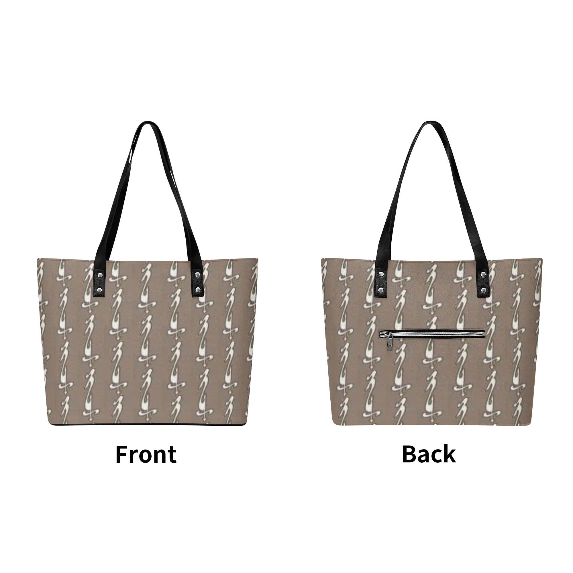 Women's Leather Tote Bag with Front Zipper Pocket - MES...Where