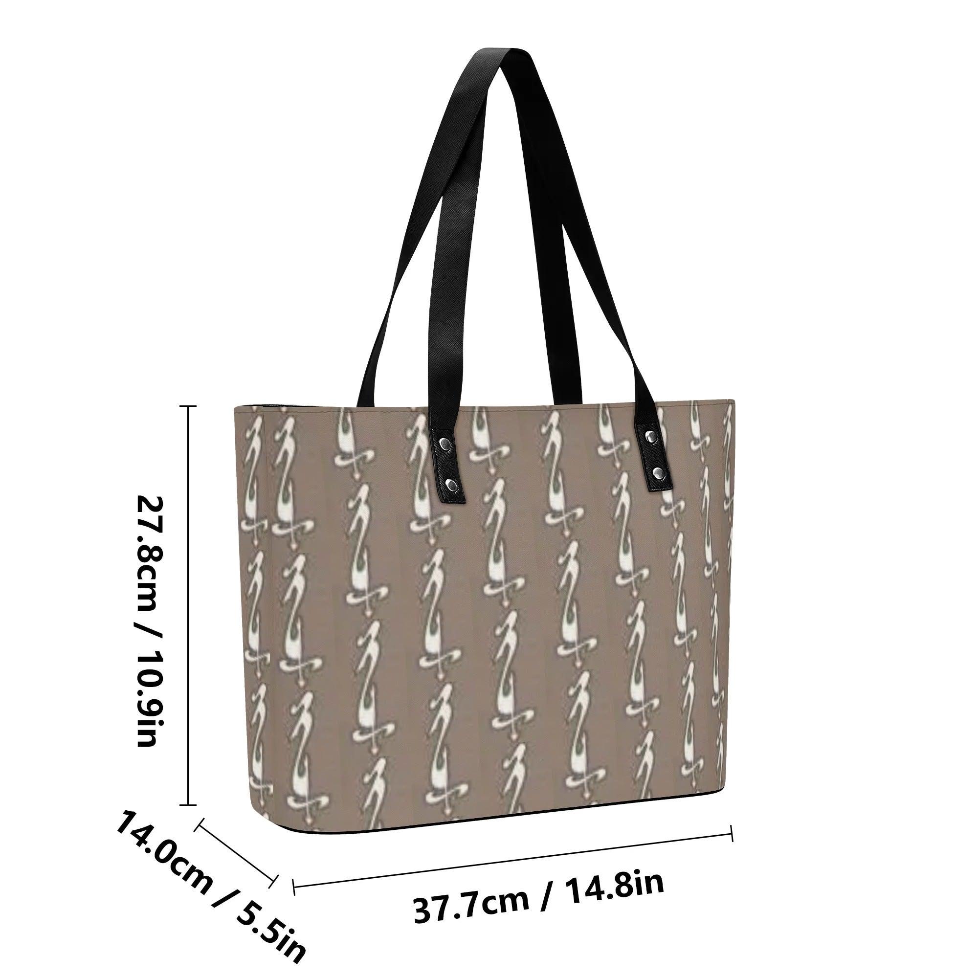 Women's Leather Tote Bag with Front Zipper Pocket - MES...Where