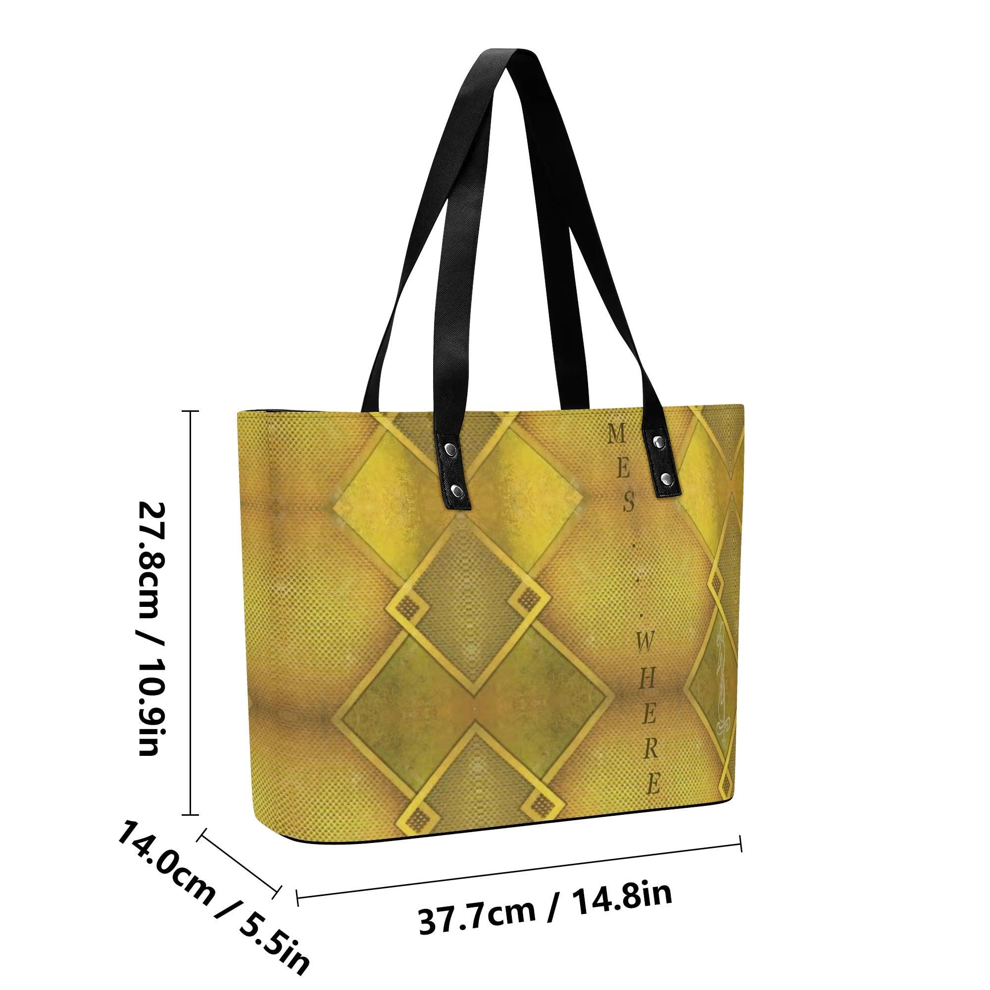 Women's Leather Tote Bag with Front Zipper Pocket - MES...Where