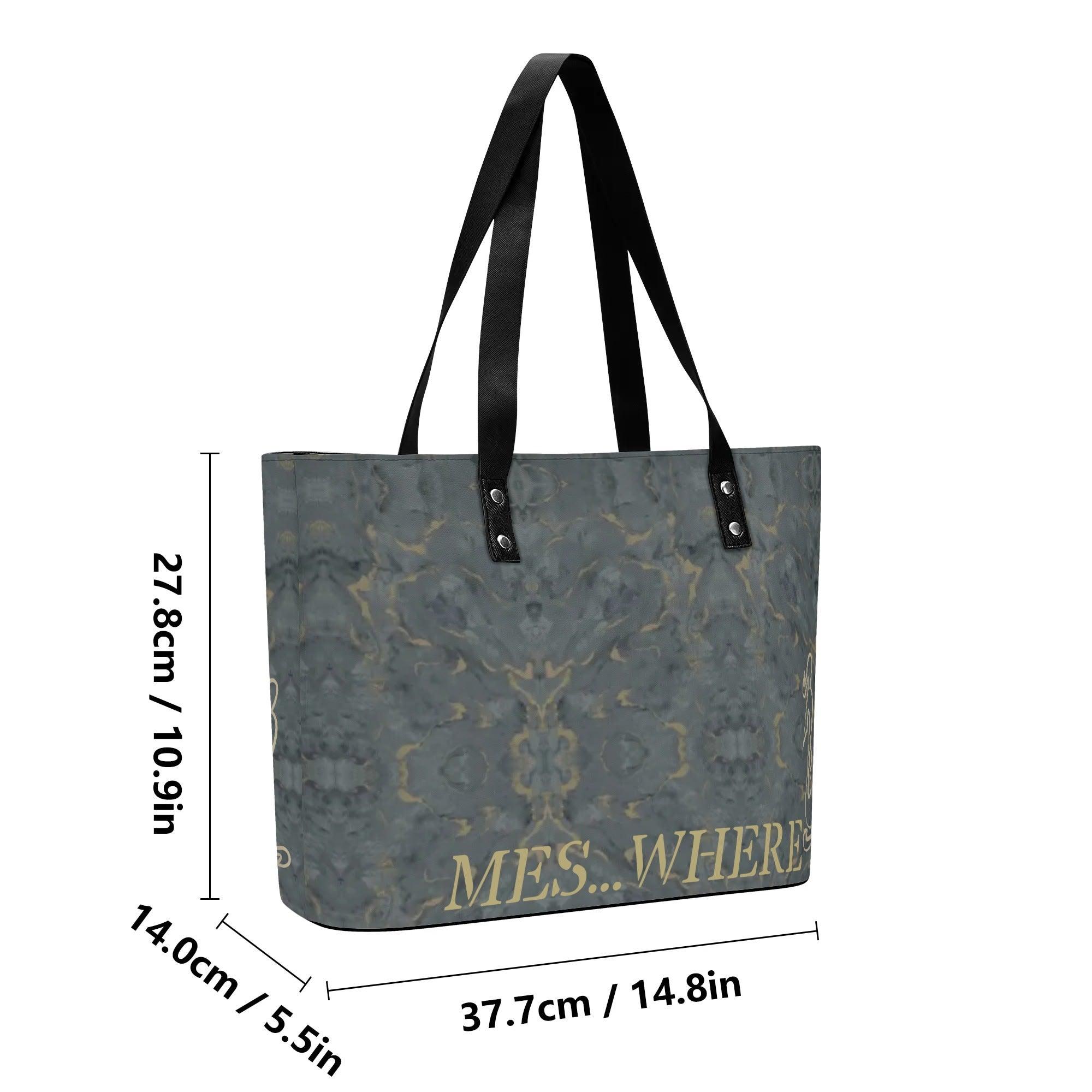 Women's Leather Tote Bag with Front Zipper Pocket - MES...Where