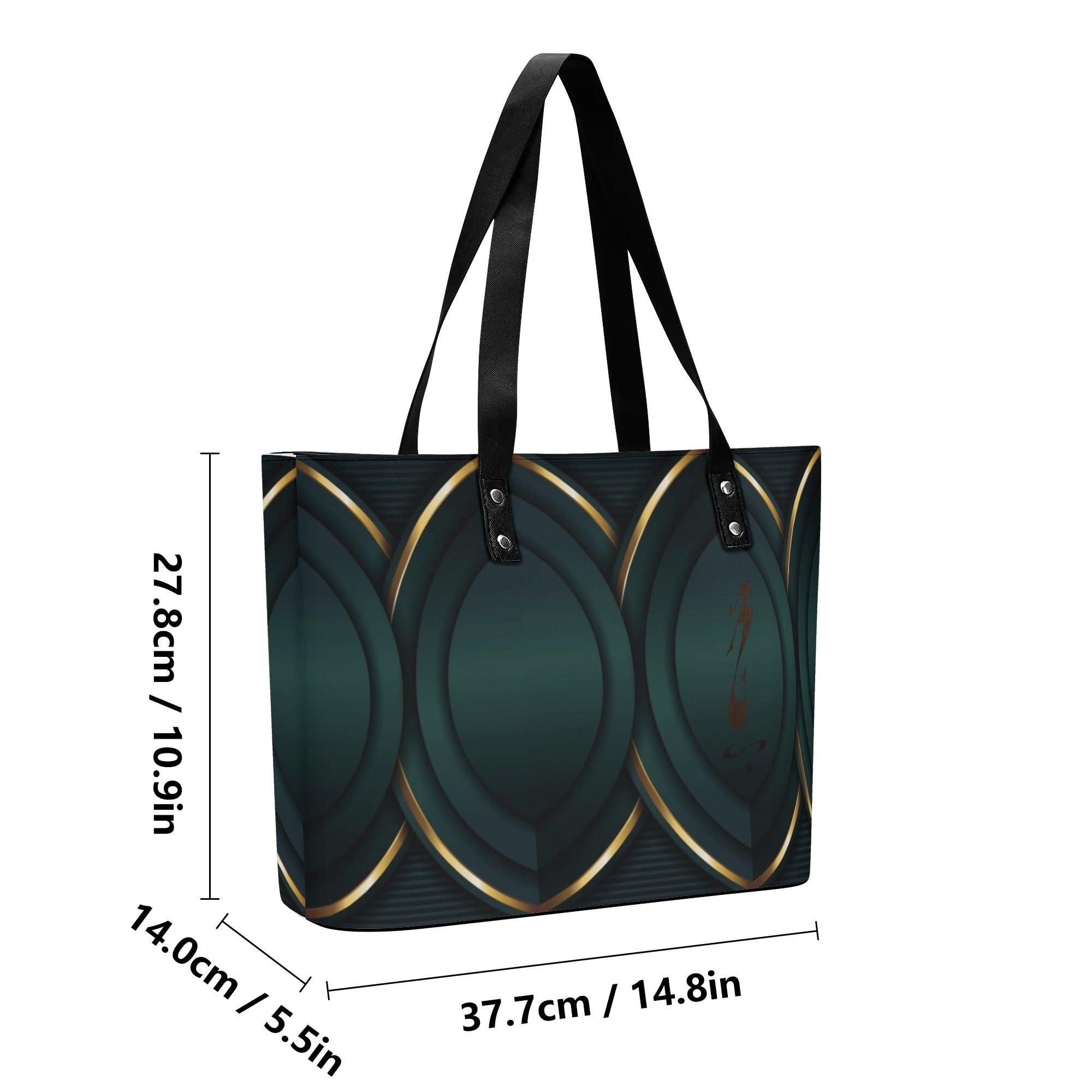 Women's Leather Tote Bag with Front Zipper Pocket - MES...Where