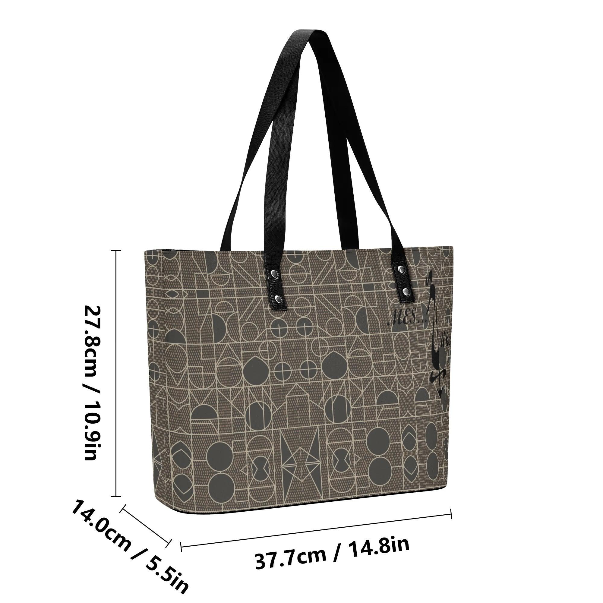 Women's Leather Tote Bag with Front Zipper Pocket - MES...Where