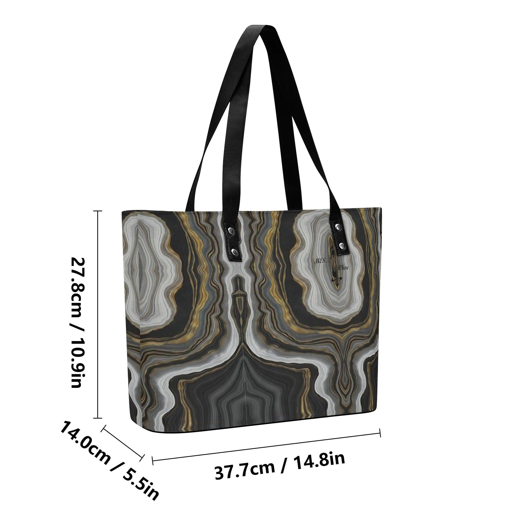 Women's Leather Tote Bag with Front Zipper Pocket - MES...Where