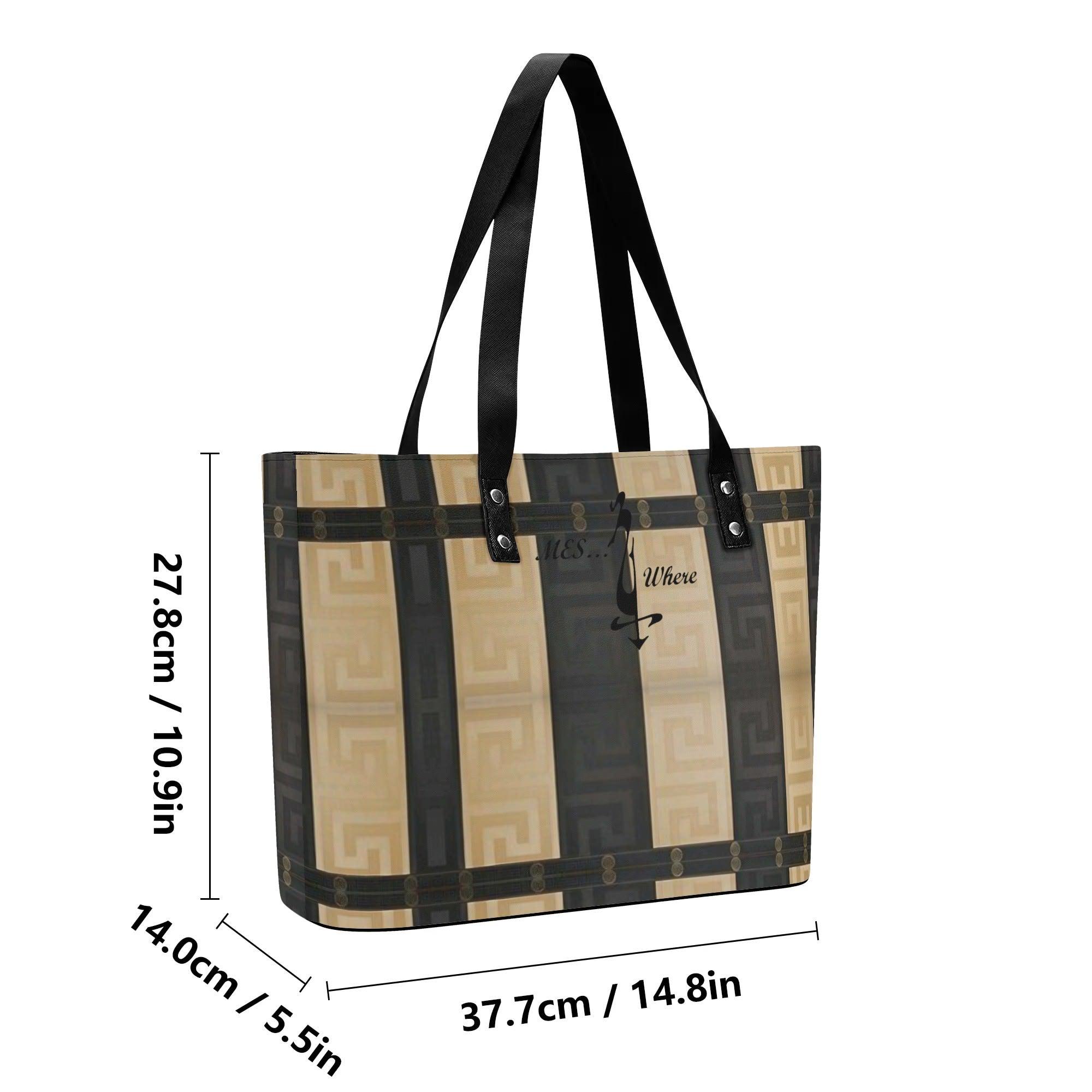 Women's Leather Tote Bag with Front Zipper Pocket - MES...Where
