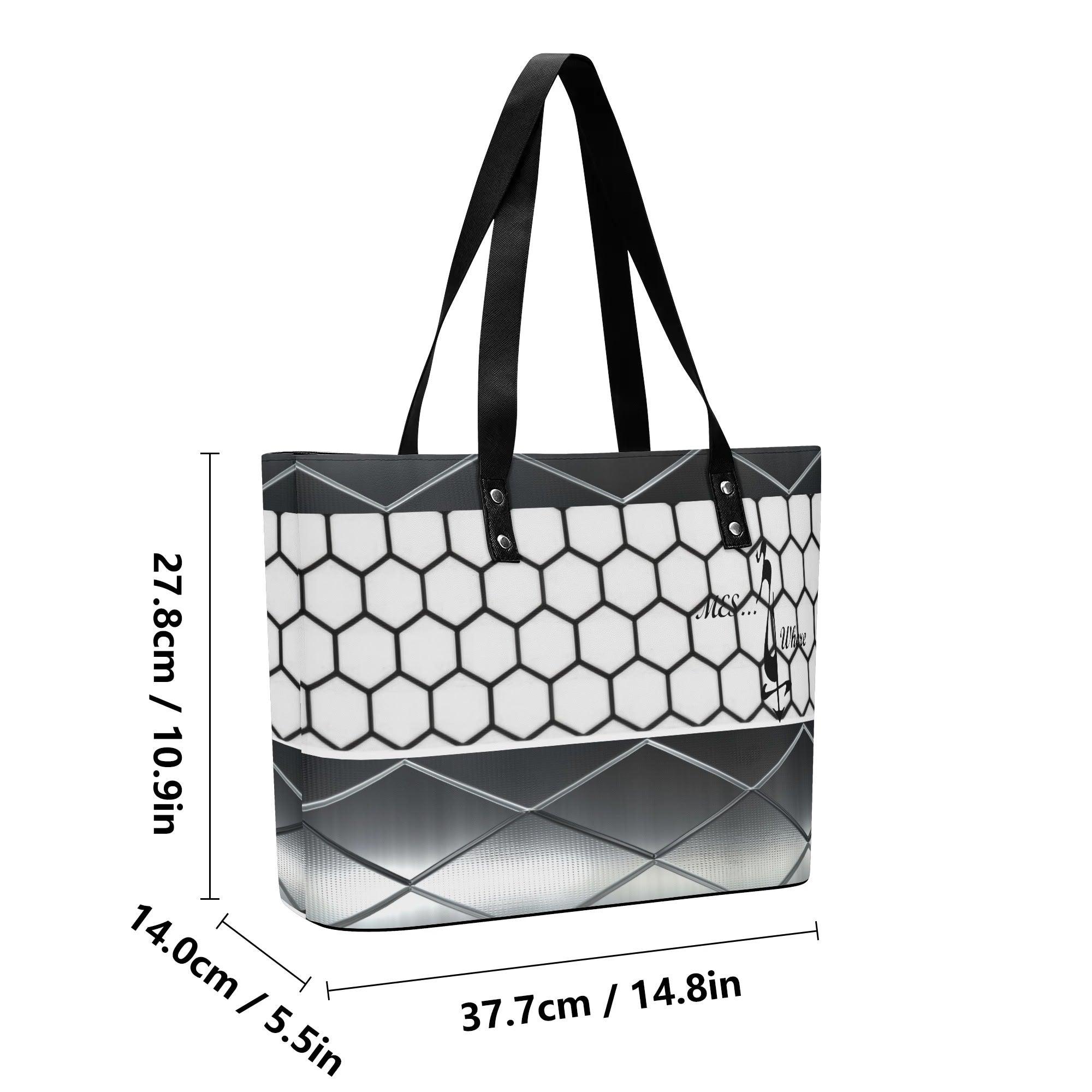 Women's Leather Tote Bag with Front Zipper Pocket - MES...Where