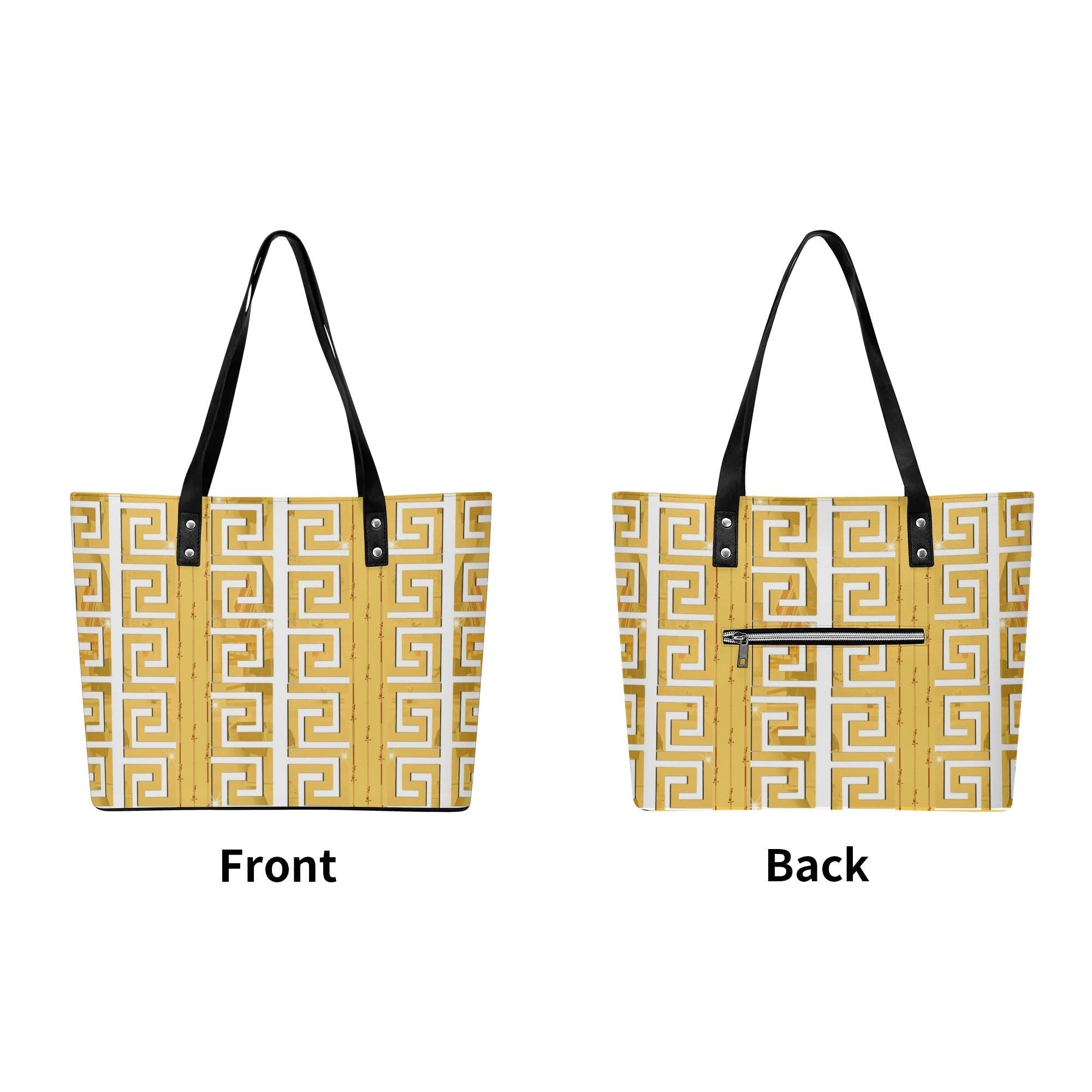 Women's Leather Tote Bag with Front Zipper Pocket - MES...Where