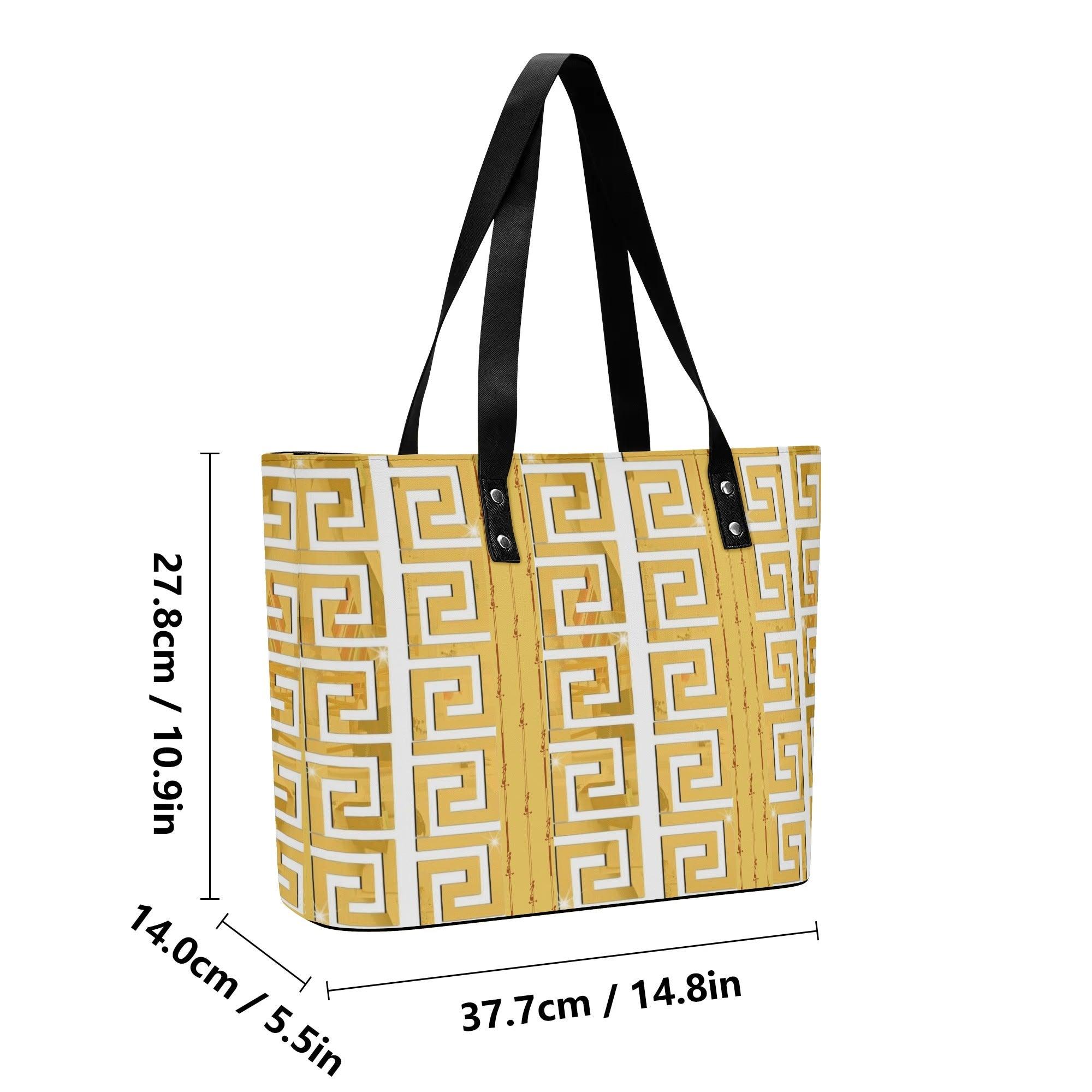 Women's Leather Tote Bag with Front Zipper Pocket - MES...Where
