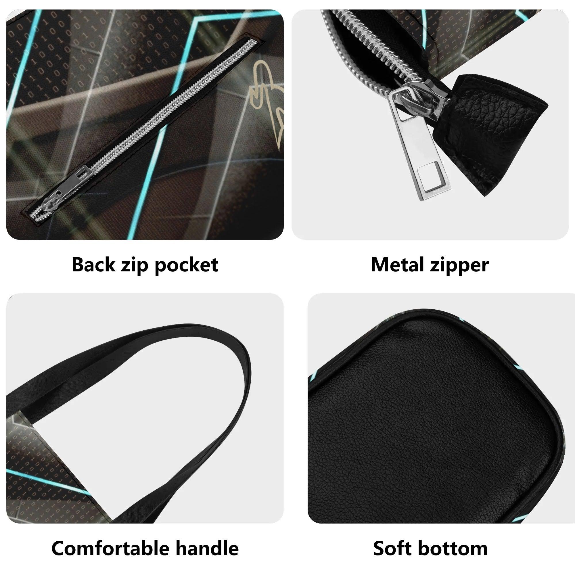 Women's Leather Tote Bag with Front Zipper Pocket - MES...Where