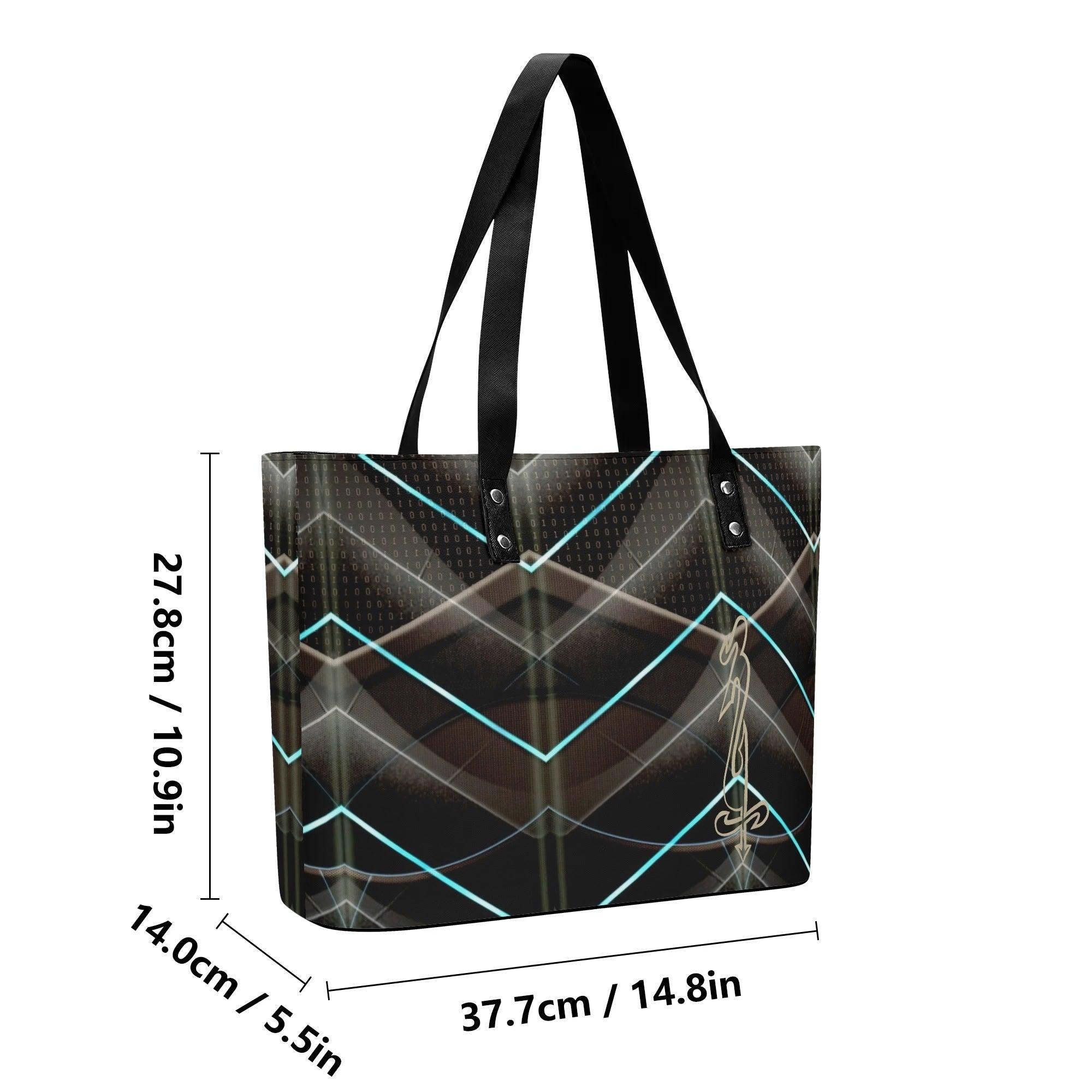Women's Leather Tote Bag with Front Zipper Pocket - MES...Where