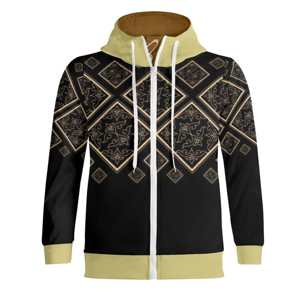 Women's Print All Over Full Zip Turtleneck Hoodie Streetwear