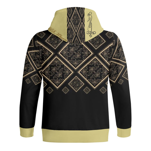 Women's Print All Over Full Zip Turtleneck Hoodie Streetwear