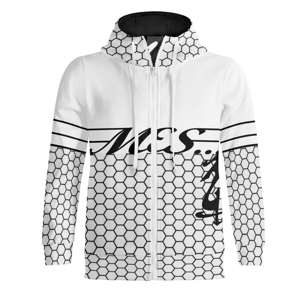 Men's Print All Over Full Zip Turtleneck Hoodie Streetwear