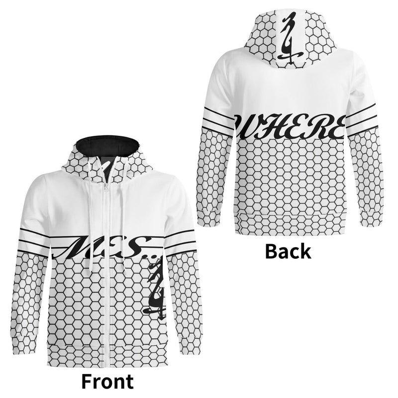 Men's Print All Over Full Zip Turtleneck Hoodie Streetwear