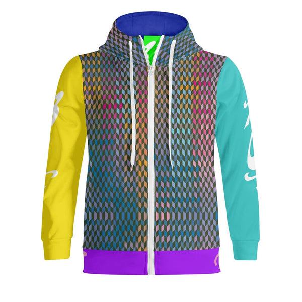 Women's Print All Over Full Zip Turtleneck Hoodie Streetwear