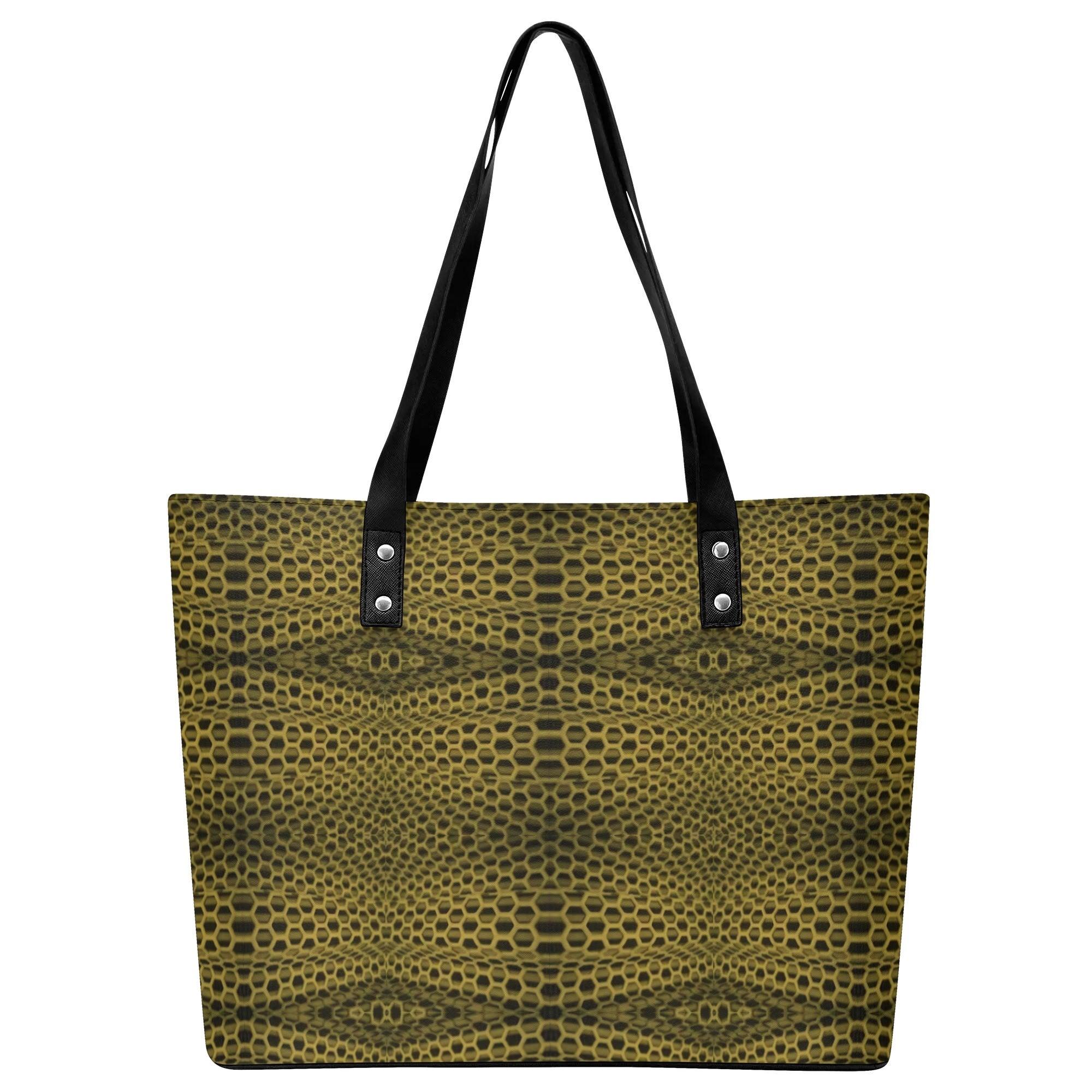 Women's Leather Tote Bag with Front Zipper Pocket - MES...Where