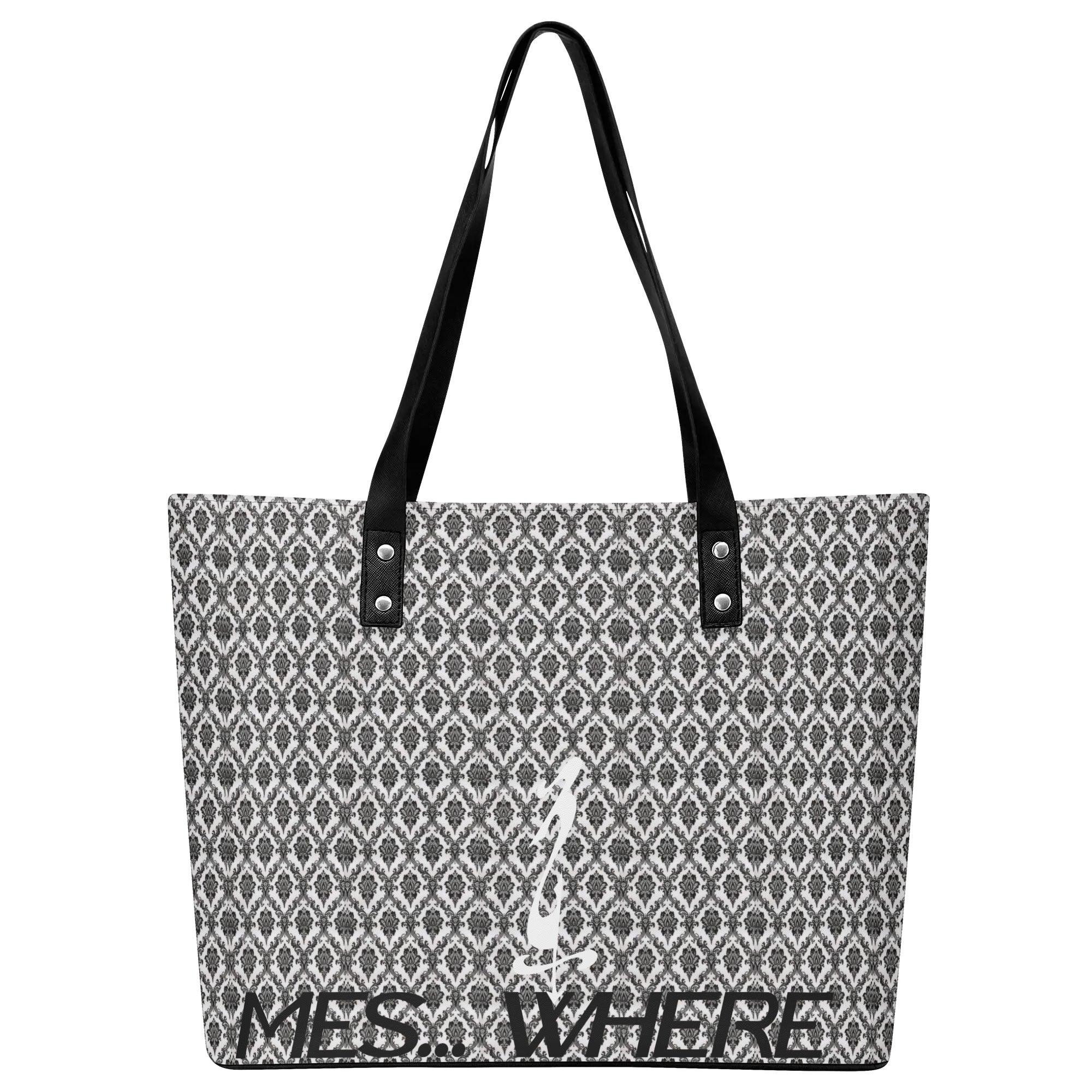 Women's Leather Tote Bag with Front Zipper Pocket - MES...Where