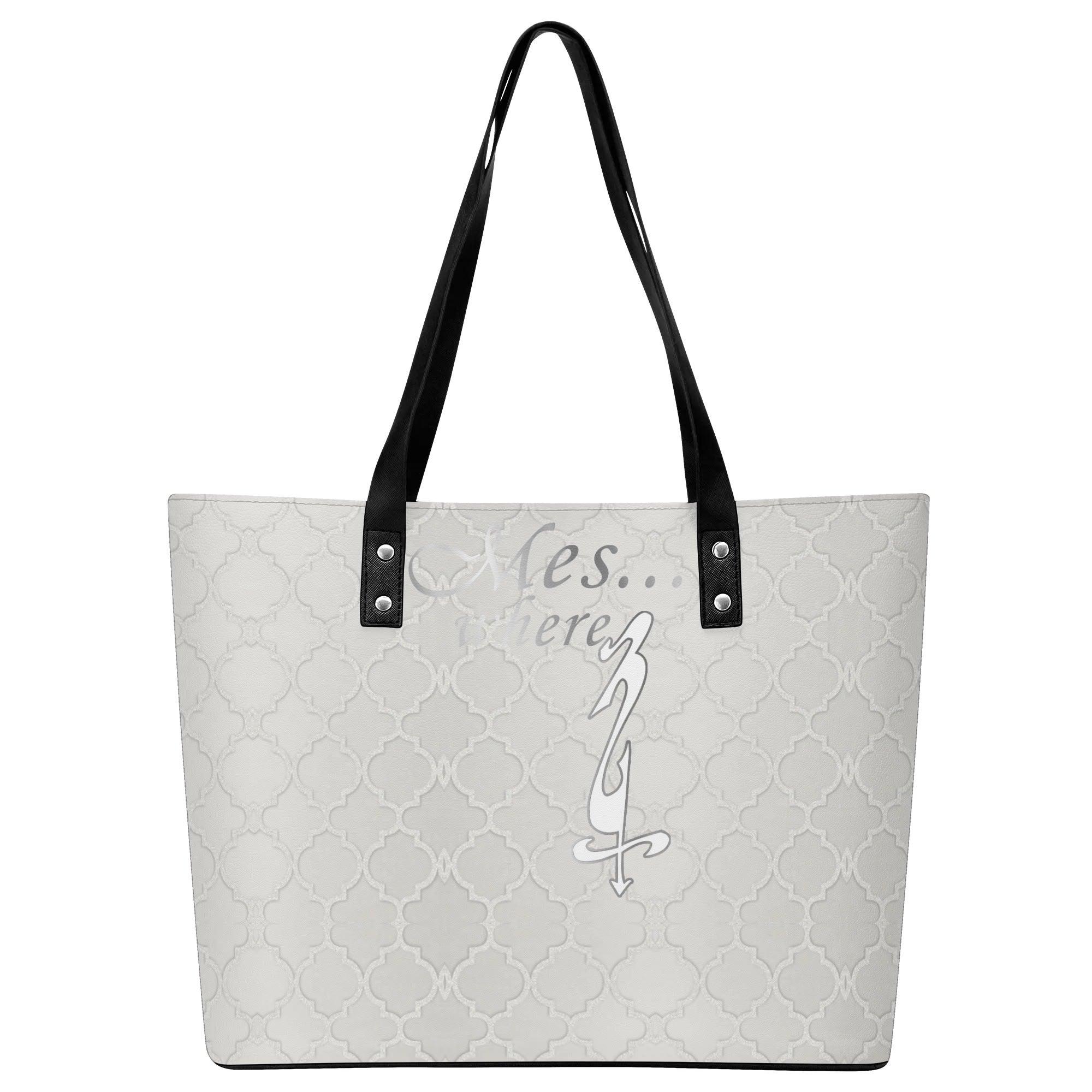 Women's Leather Tote Bag with Front Zipper Pocket - MES...Where