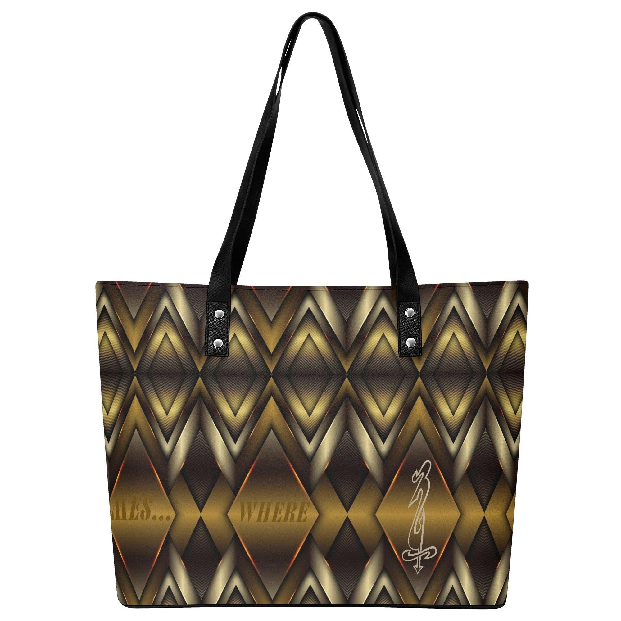 Women's Leather Tote Bag with Front Zipper Pocket - MES...Where