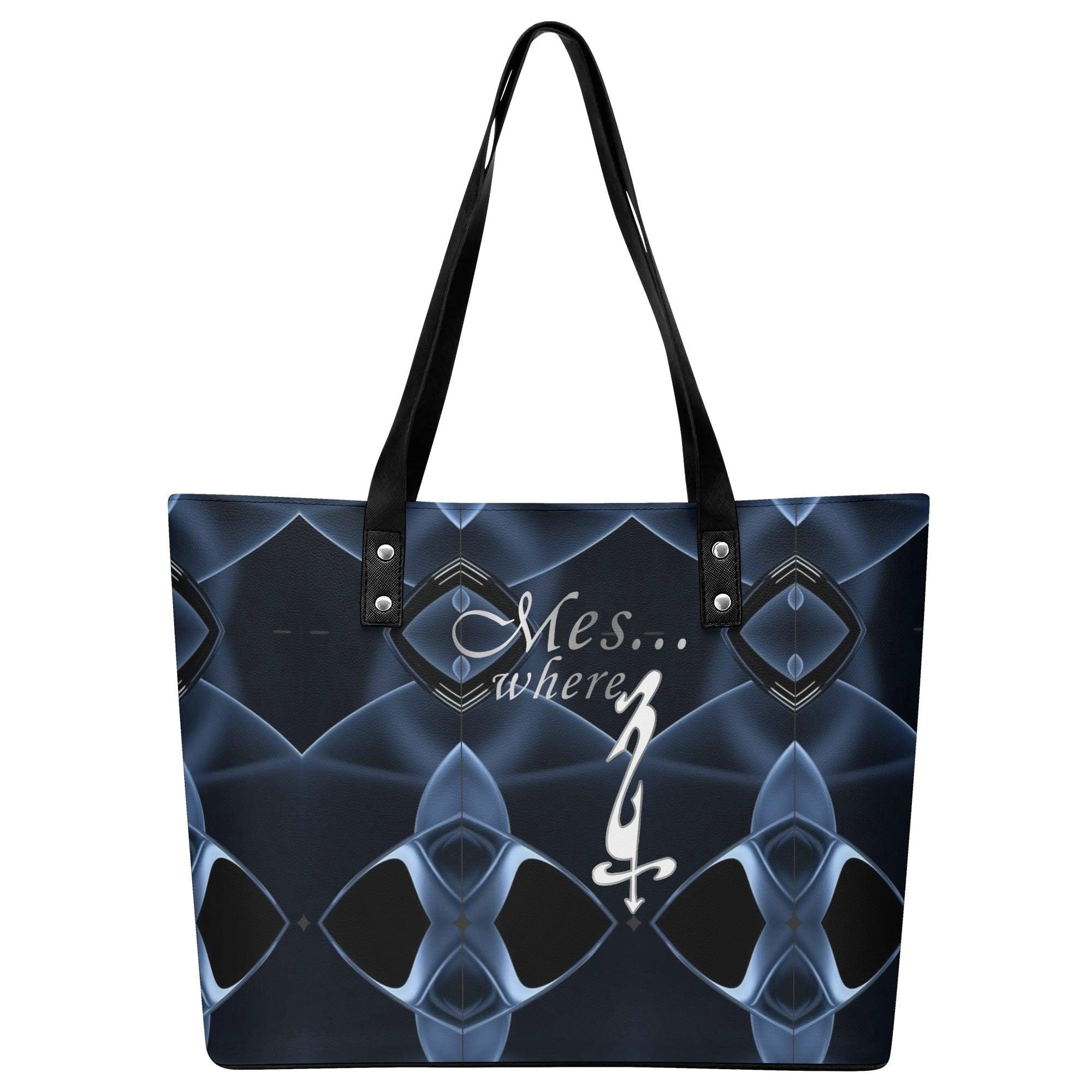 Women's Leather Tote Bag with Front Zipper Pocket - MES...Where