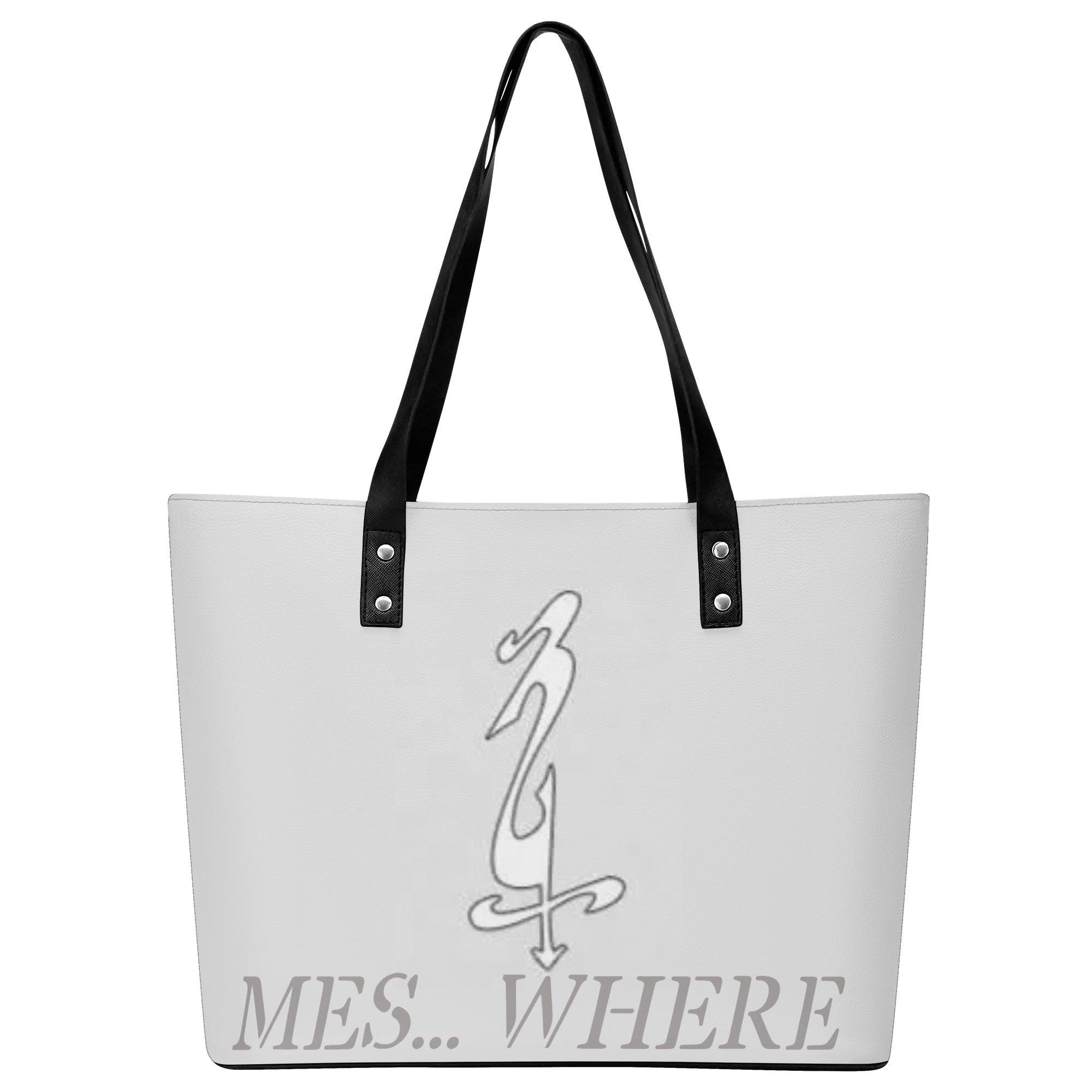 Women's Leather Tote Bag with Front Zipper Pocket - MES...Where