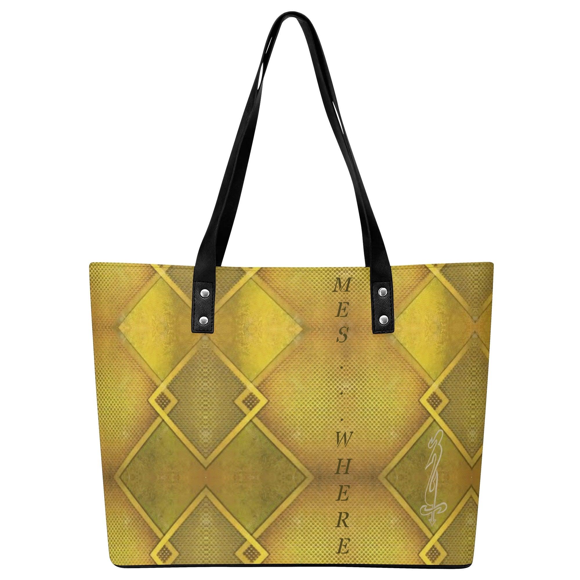 Women's Leather Tote Bag with Front Zipper Pocket - MES...Where