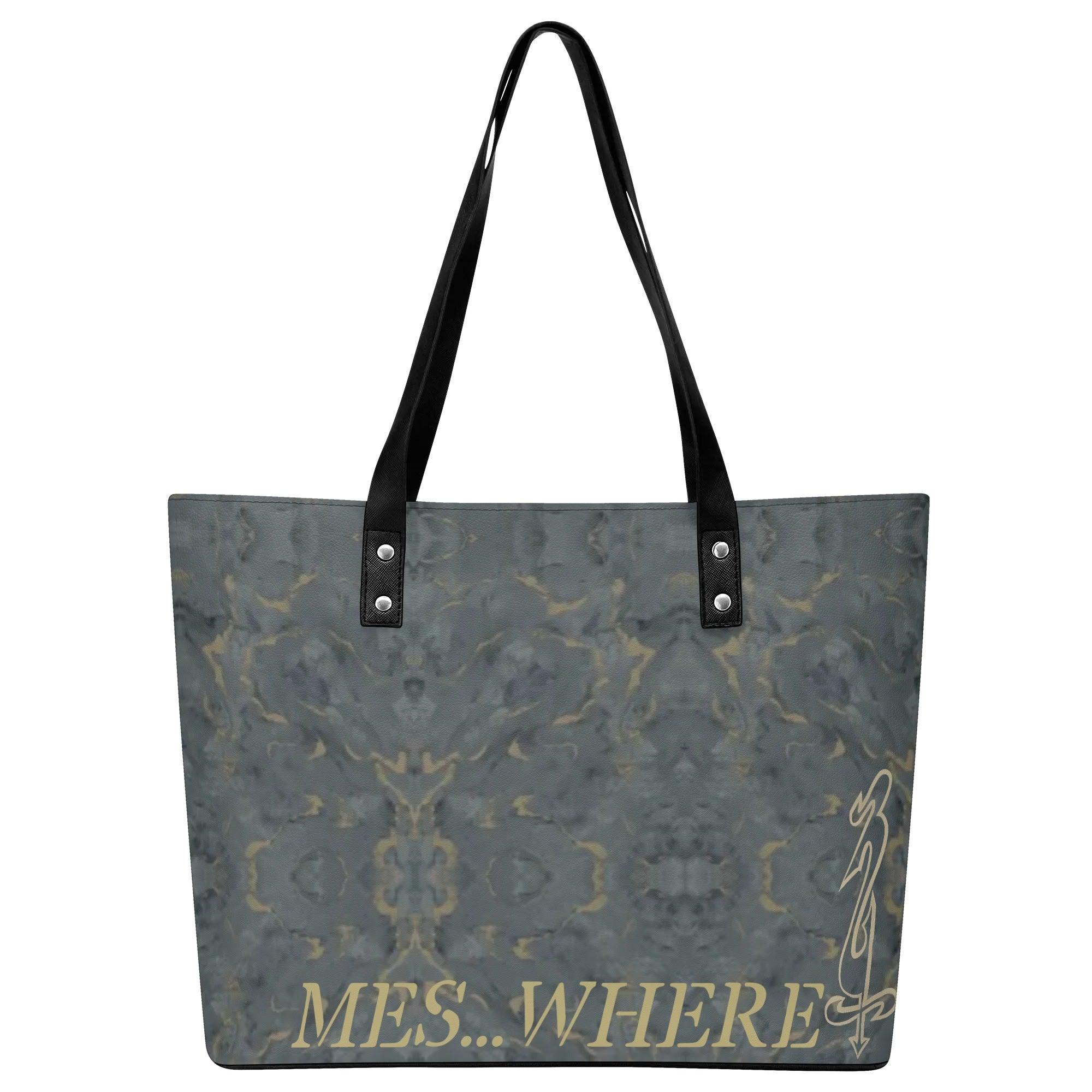 Women's Leather Tote Bag with Front Zipper Pocket - MES...Where