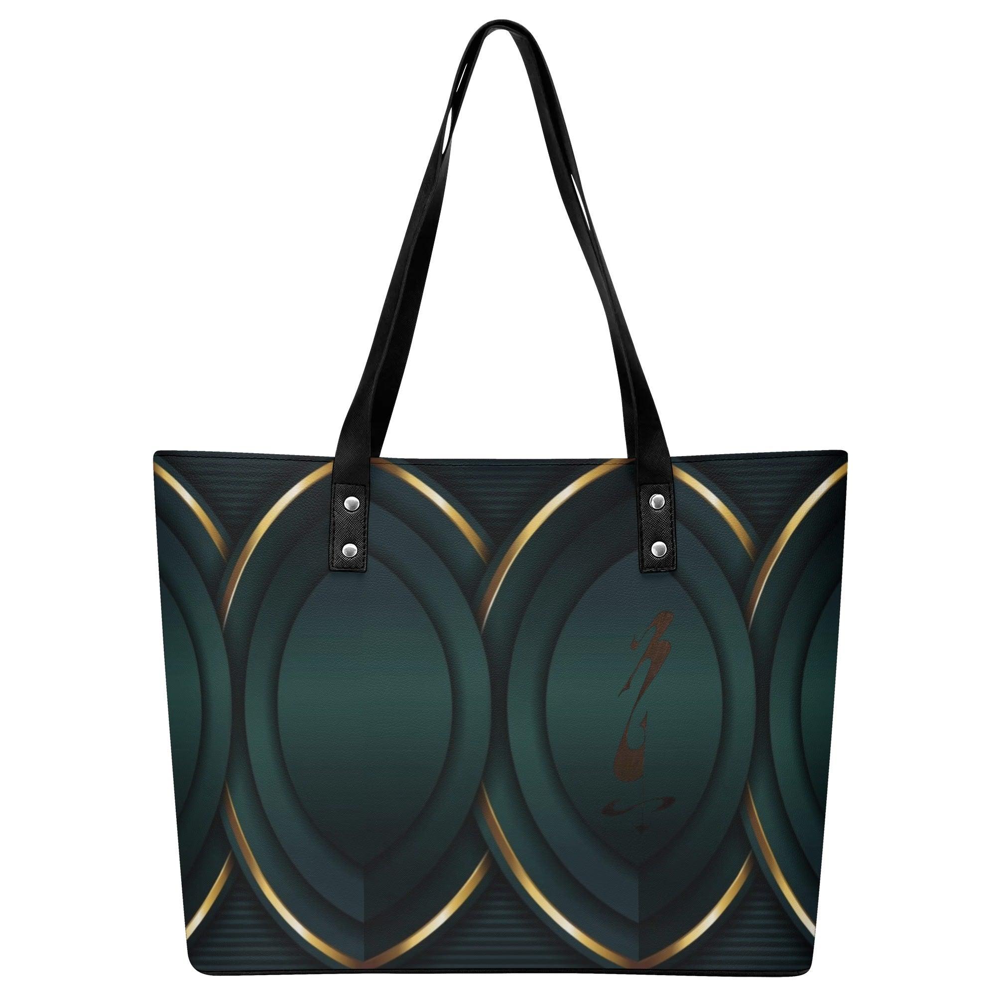 Women's Leather Tote Bag with Front Zipper Pocket - MES...Where