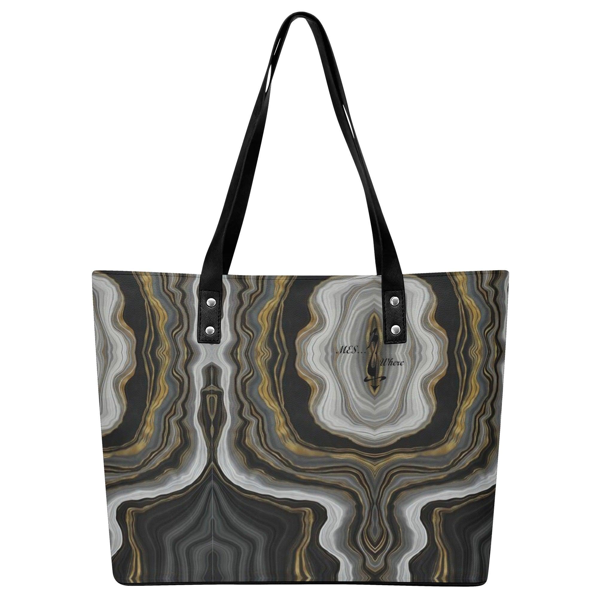 Women's Leather Tote Bag with Front Zipper Pocket - MES...Where