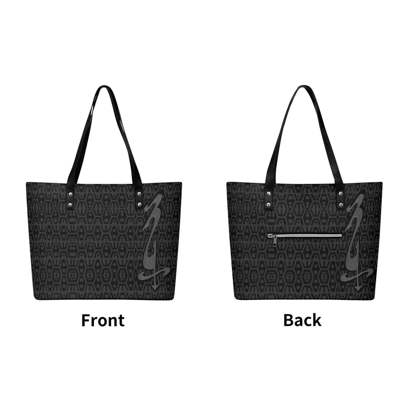 Women's Leather Tote Bag with Front Zipper Pocket