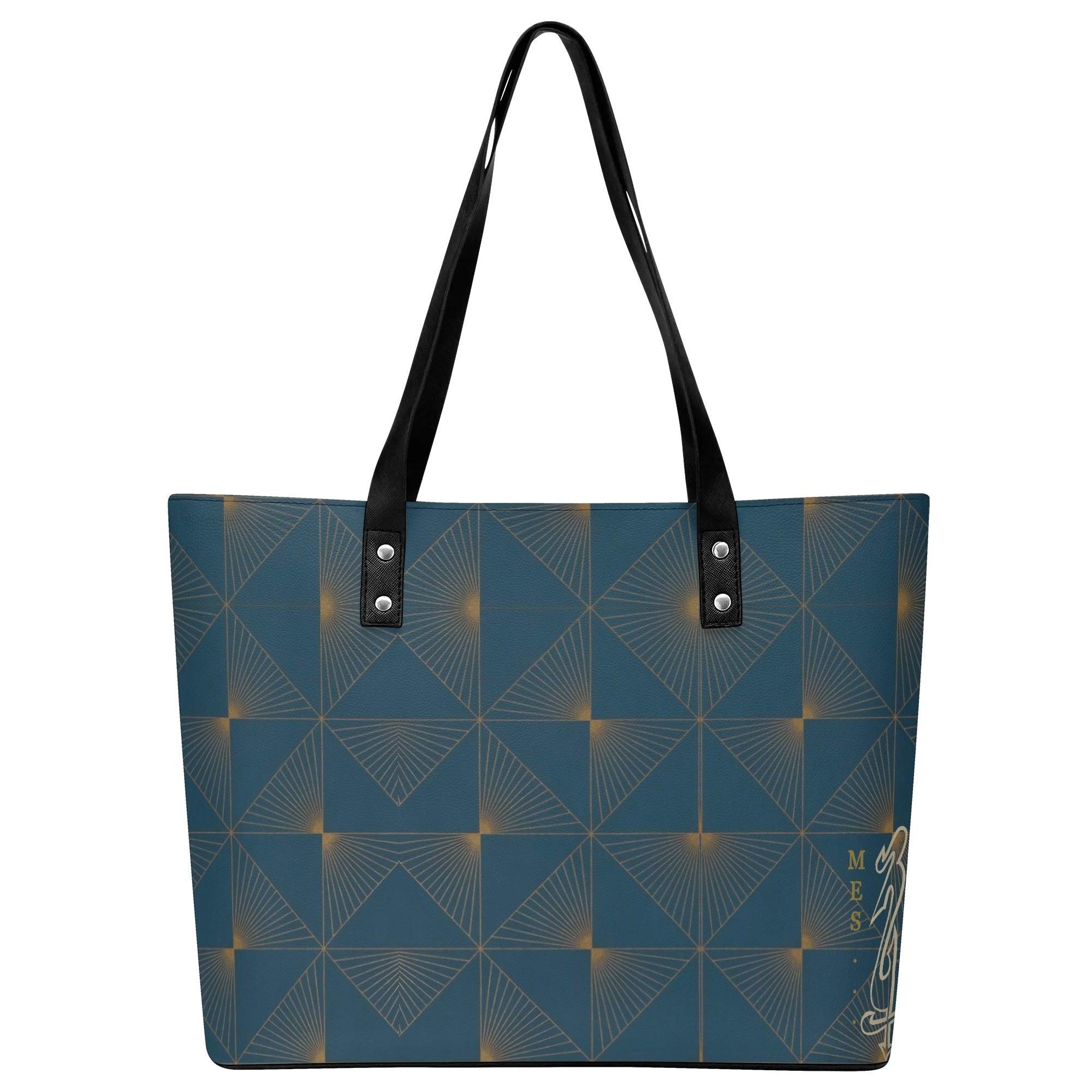 Women's Leather Tote Bag with Front Zipper Pocket - MES...Where