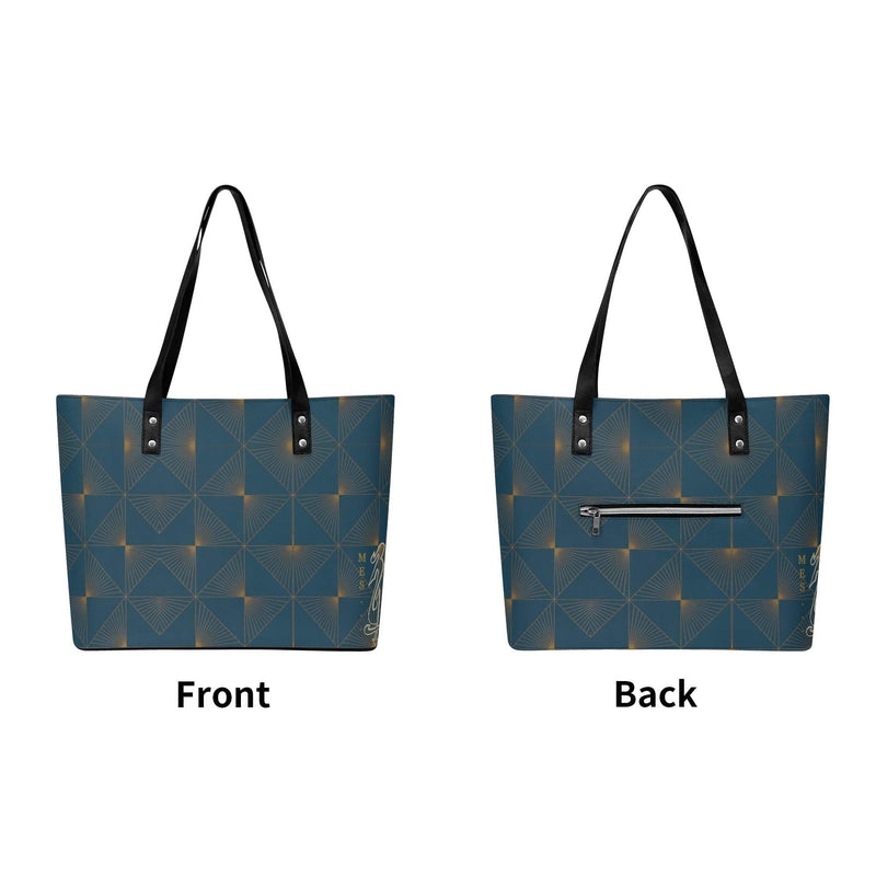Women's Leather Tote Bag with Front Zipper Pocket