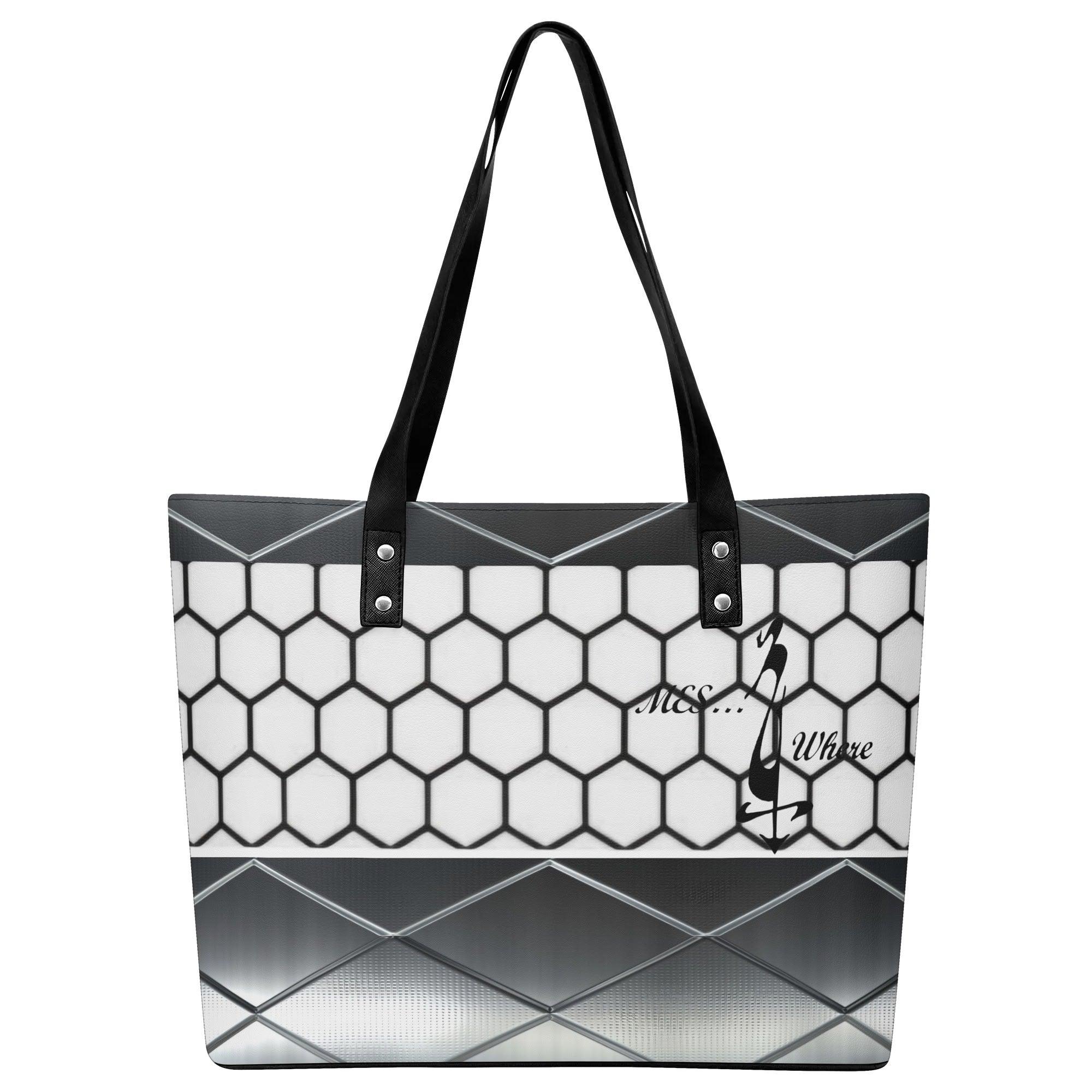 Women's Leather Tote Bag with Front Zipper Pocket - MES...Where