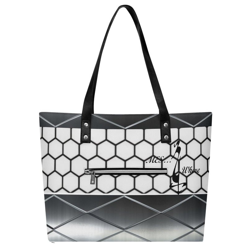 Women's Leather Tote Bag with Front Zipper Pocket