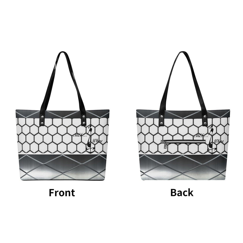Women's Leather Tote Bag with Front Zipper Pocket