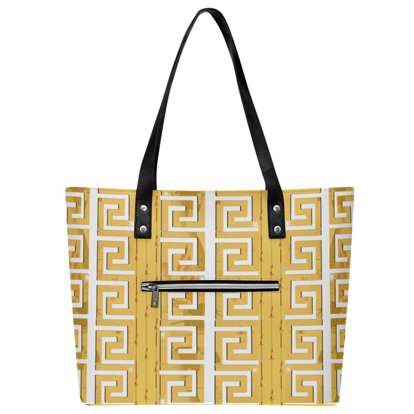 Women's Leather Tote Bag with Front Zipper Pocket