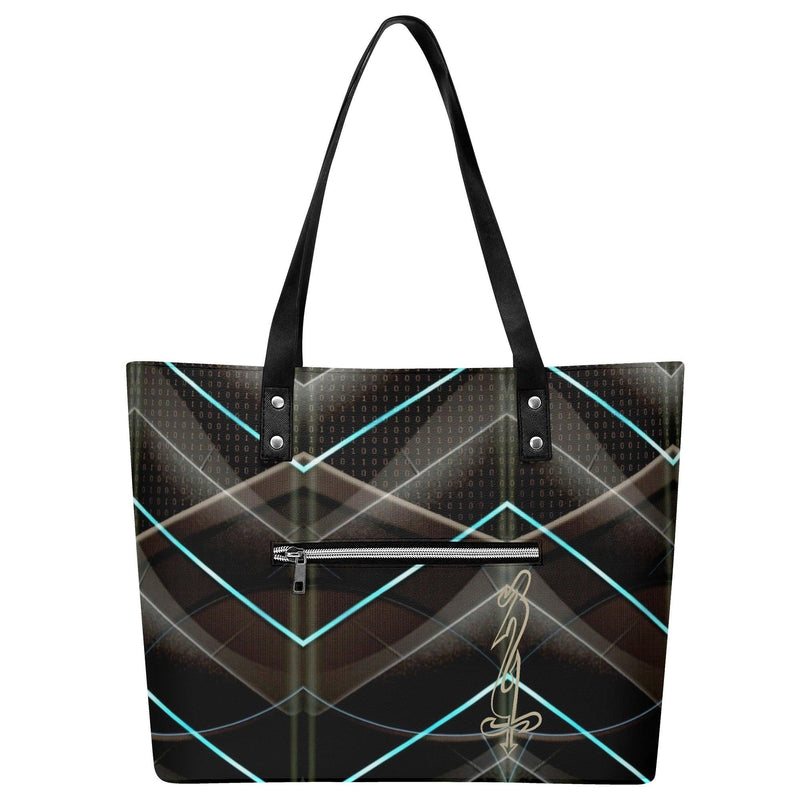 Women's Leather Tote Bag with Front Zipper Pocket