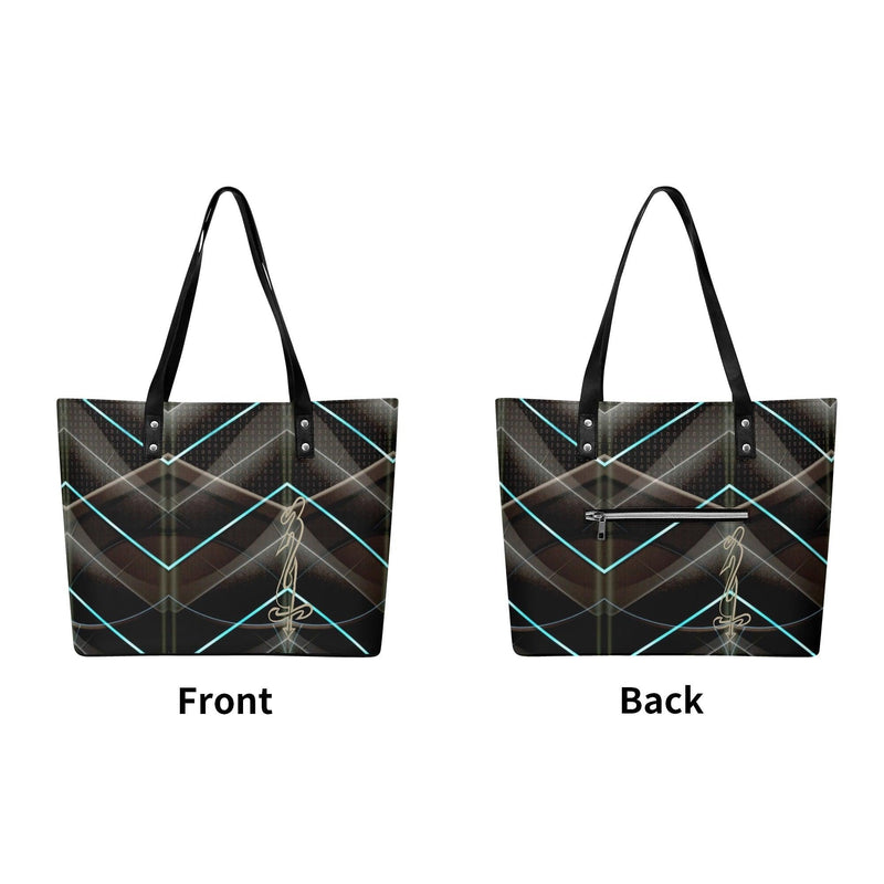 Women's Leather Tote Bag with Front Zipper Pocket