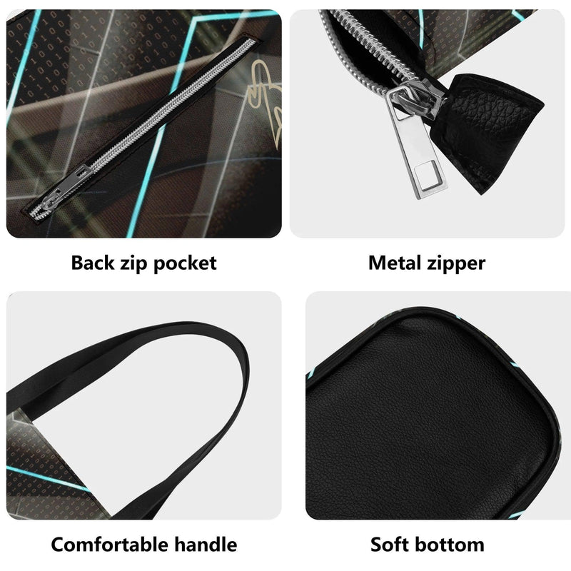 Women's Leather Tote Bag with Front Zipper Pocket