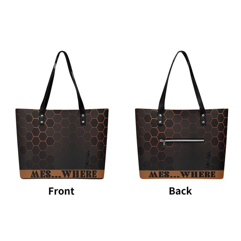 Women's Leather Tote Bag with Front Zipper Pocket